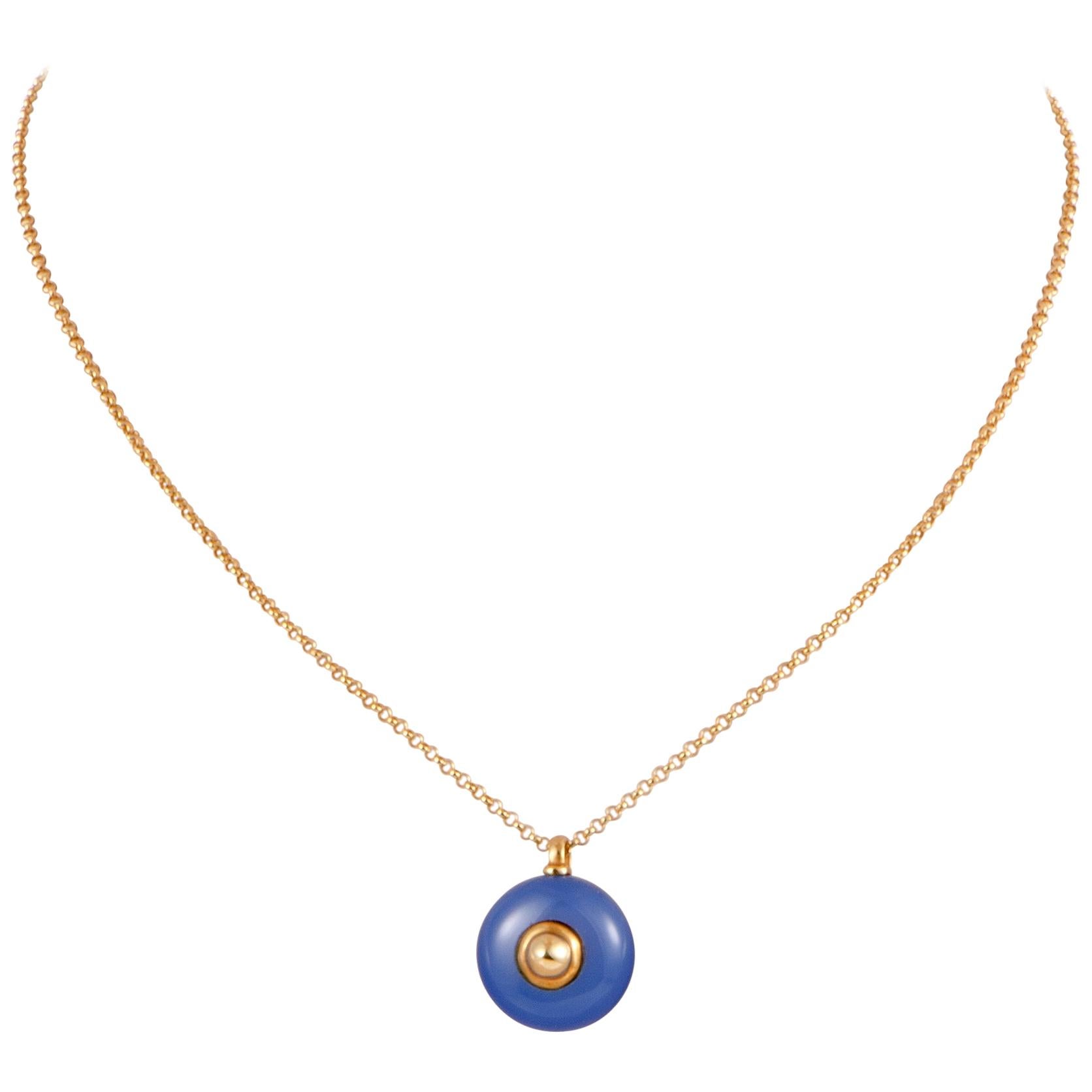 Antonini 18 Karat Yellow Gold Blue Chalcedony Pendant Necklace