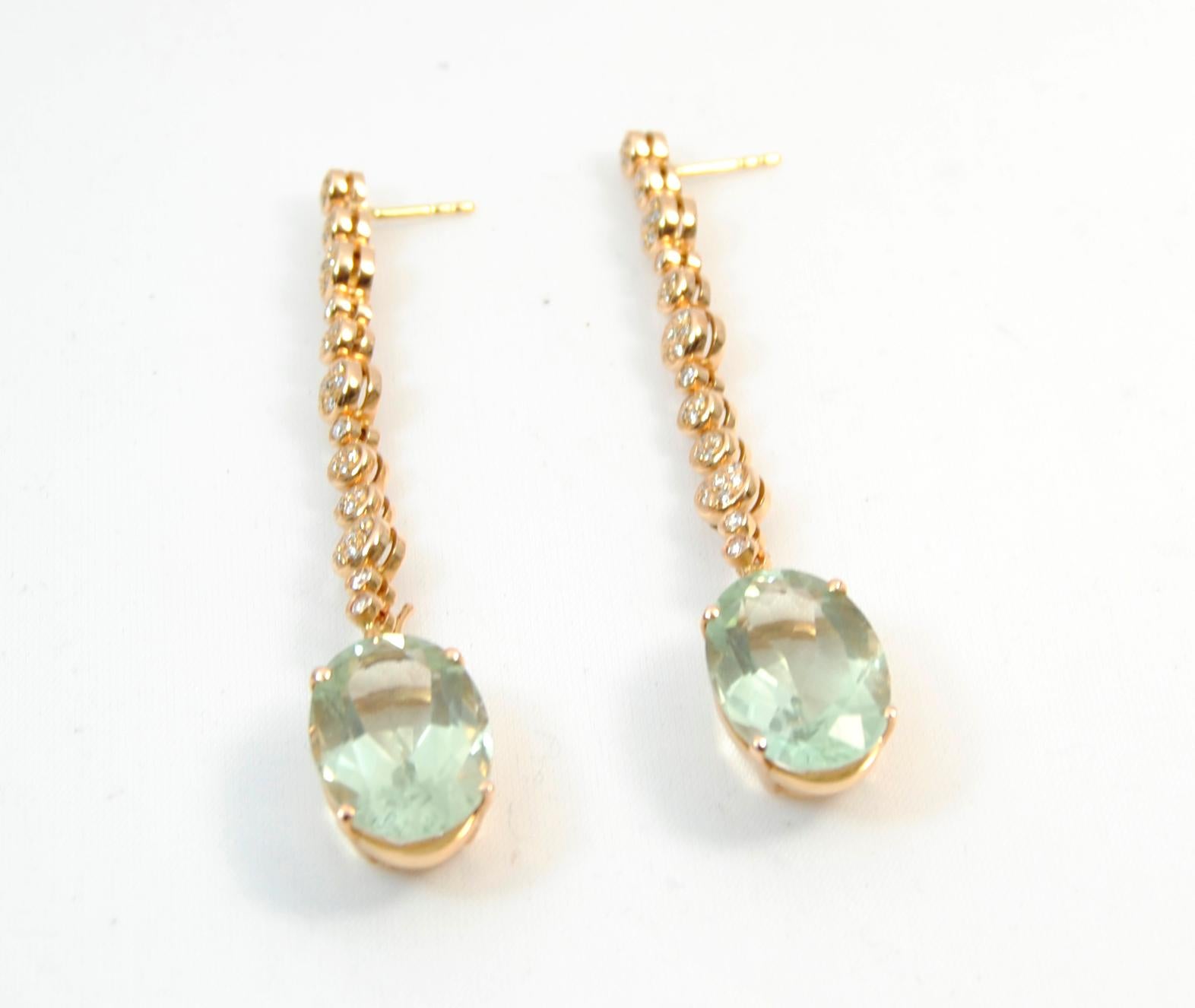 Contemporary Antonini 18 Karat Pink Gold and Bright Green Amethyst Diamonds Earrings