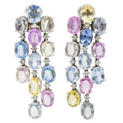 Antonini 32.45 Carat Sapphire Diamond 18 Karat White Gold Chandelier Earrings