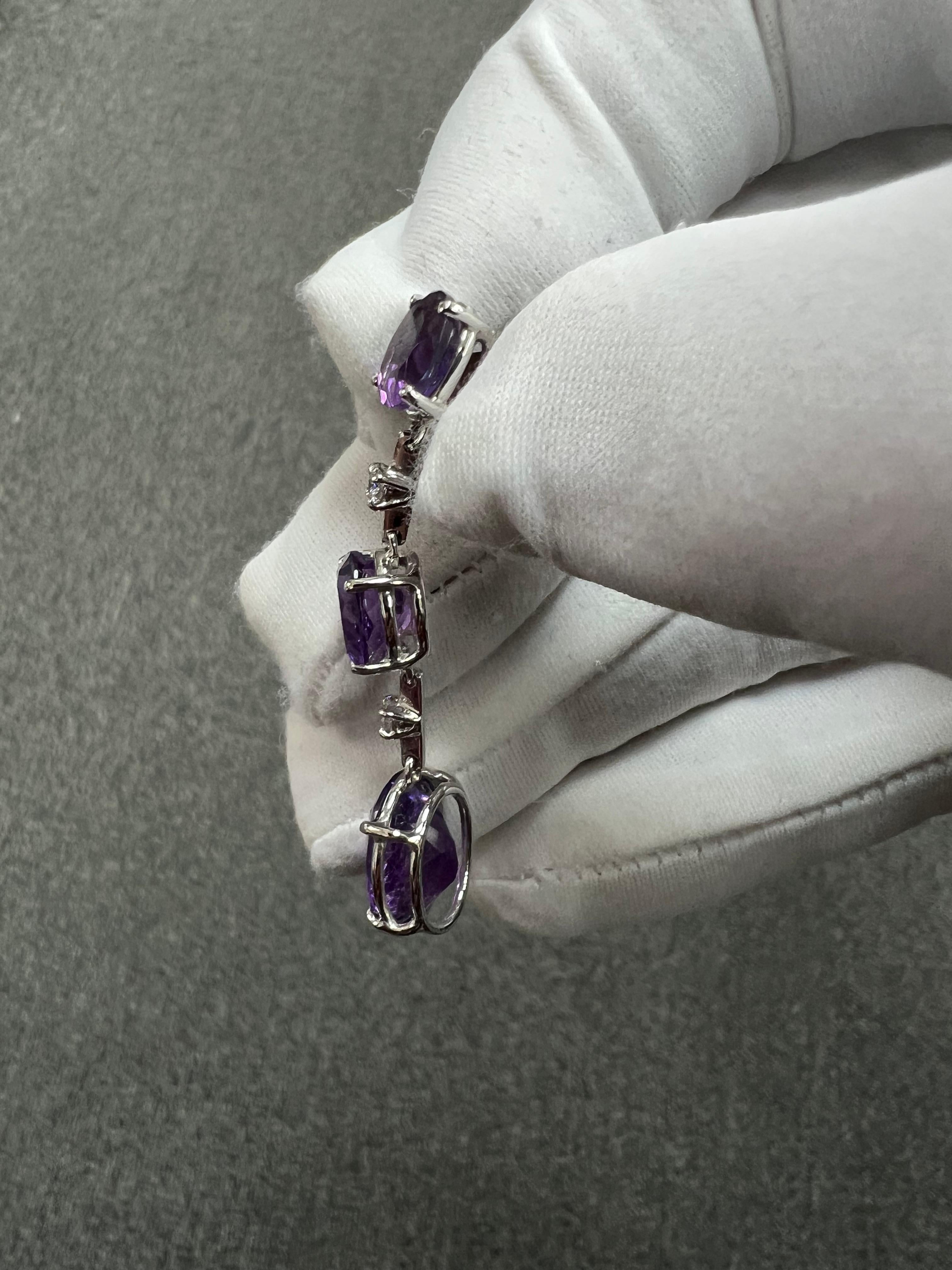 Pendientes Colgantes Antonini Amatista Diamante Oro Blanco 18k en venta 4