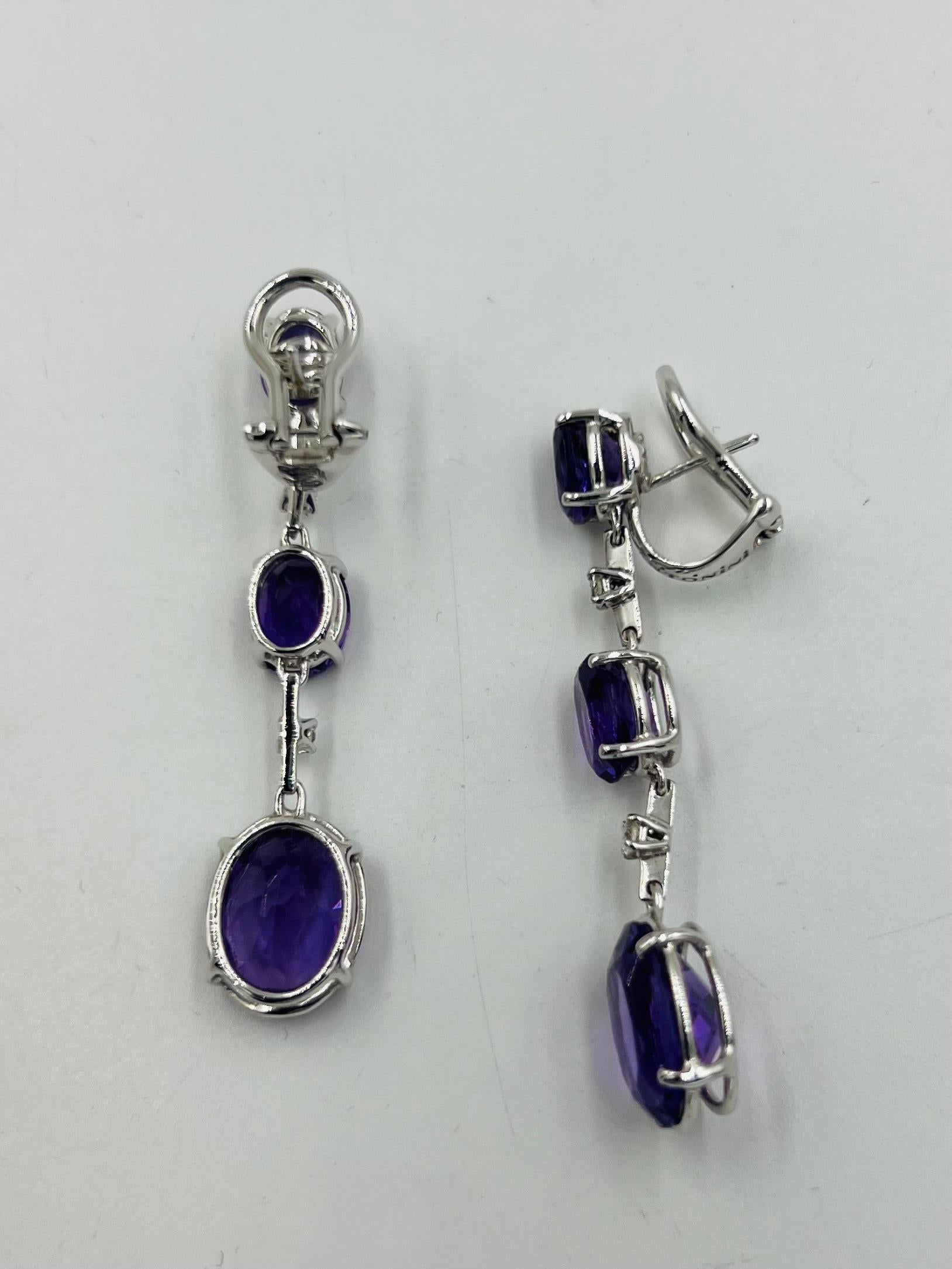 Pendientes Colgantes Antonini Amatista Diamante Oro Blanco 18k en venta 5