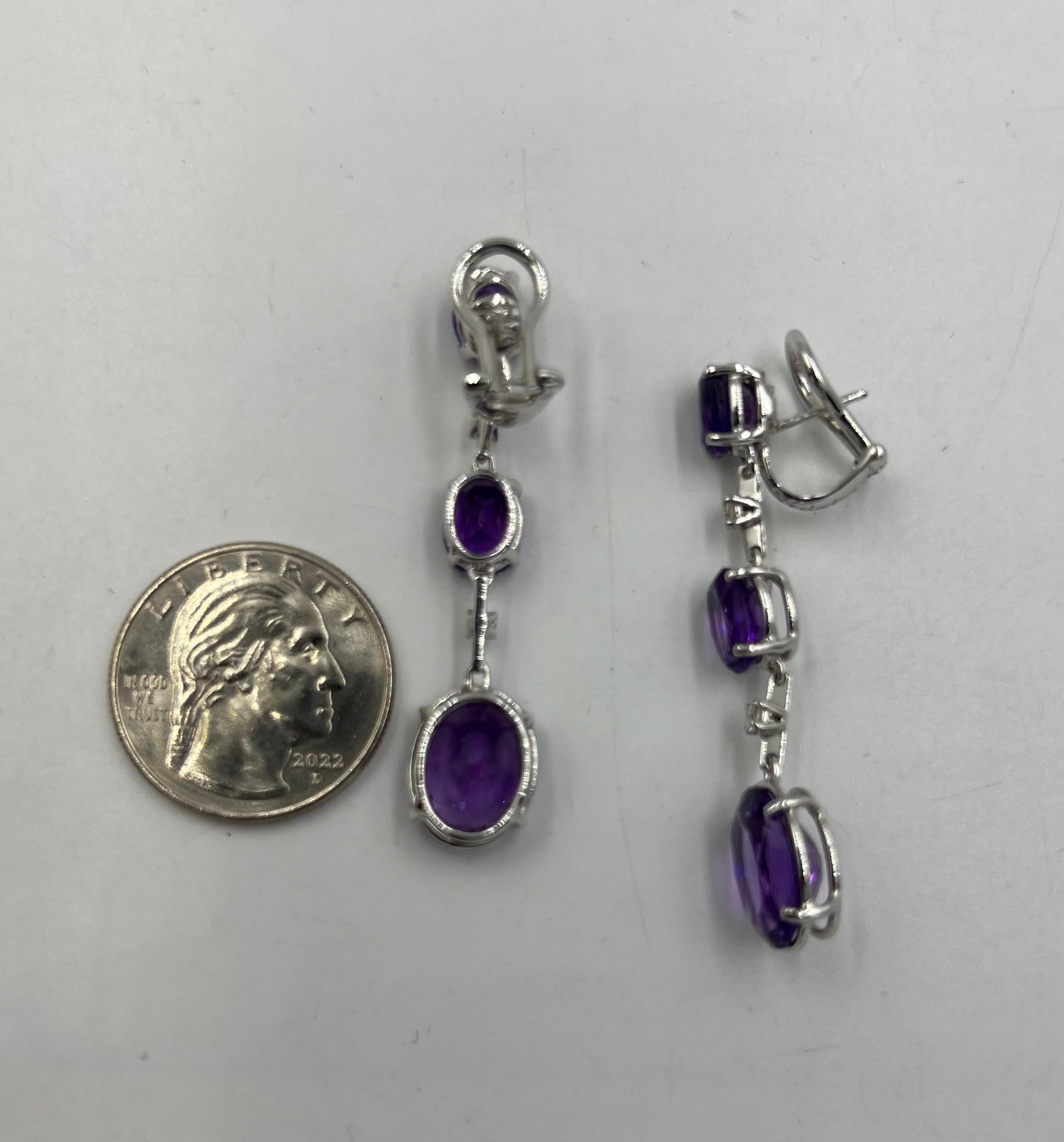 Pendientes Colgantes Antonini Amatista Diamante Oro Blanco 18k en venta 6