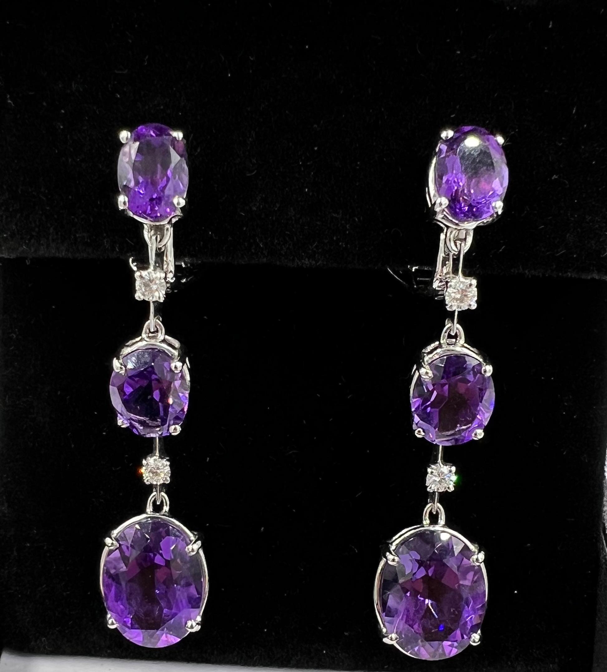 Pendientes Colgantes Antonini Amatista Diamante Oro Blanco 18k en venta 7