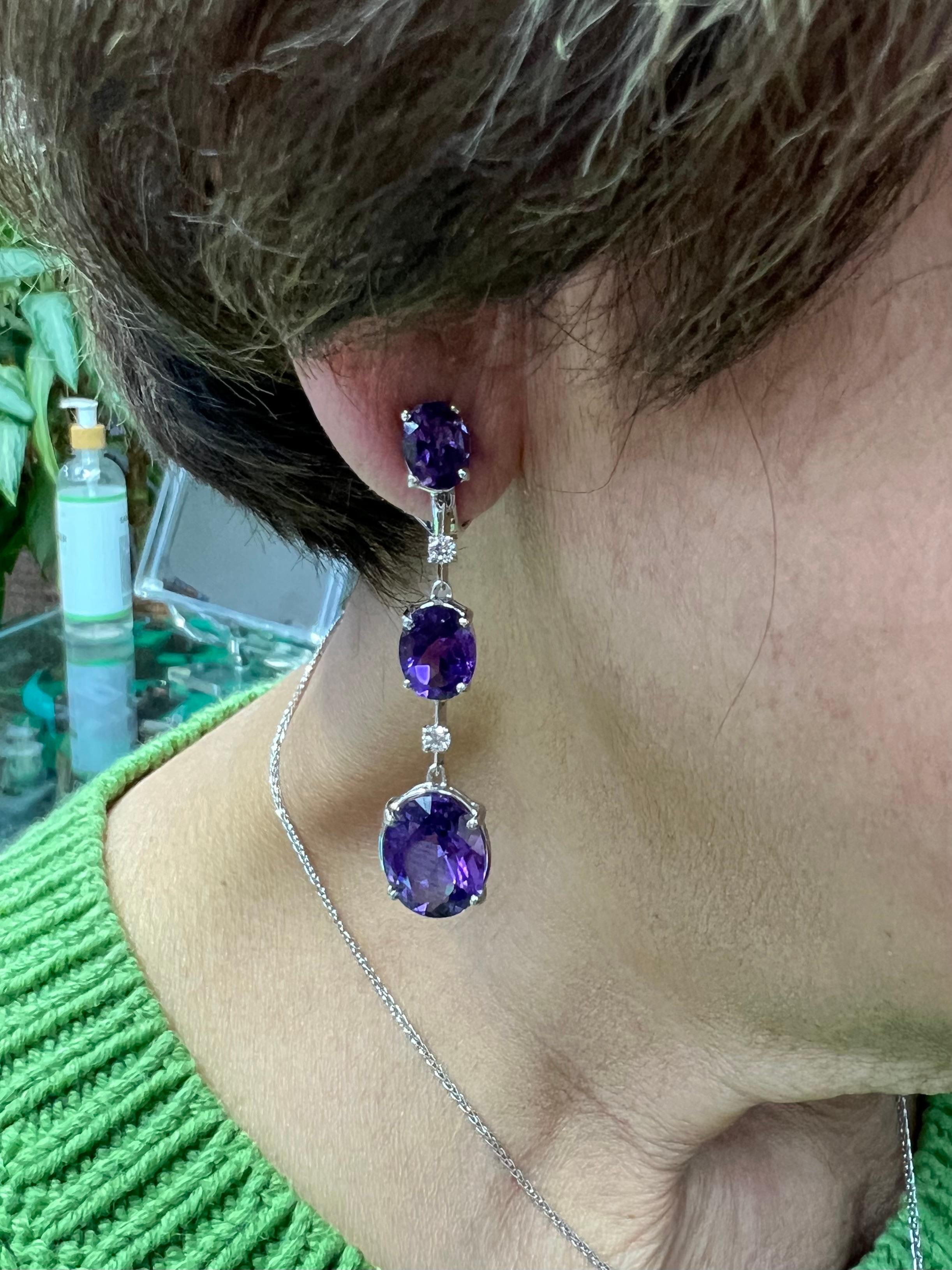 Pendientes Colgantes Antonini Amatista Diamante Oro Blanco 18k Contemporáneo en venta
