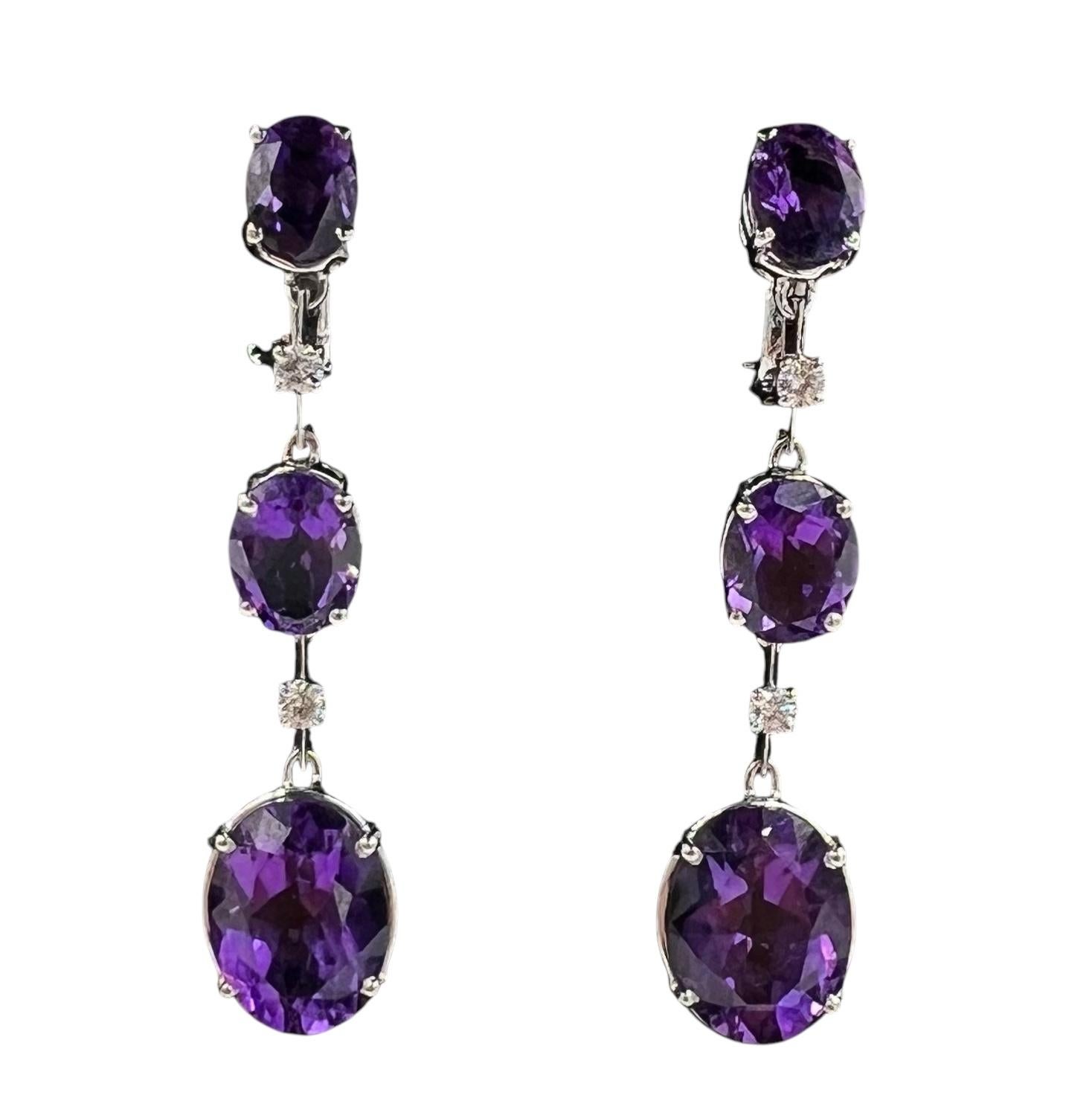 Pendientes Colgantes Antonini Amatista Diamante Oro Blanco 18k en Bueno estado para la venta en Los Angeles, CA