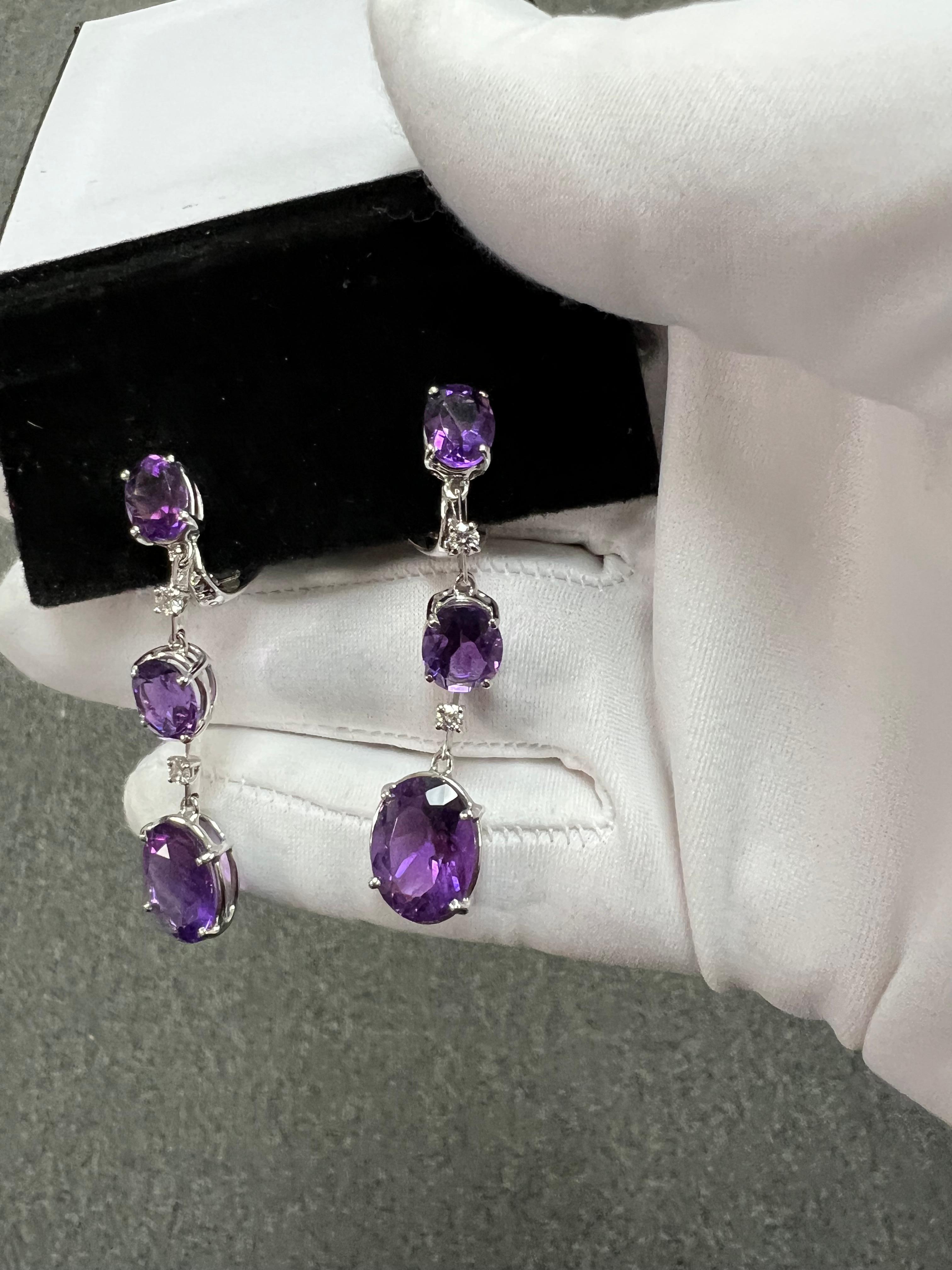 Femenino o masculino Pendientes Colgantes Antonini Amatista Diamante Oro Blanco 18k en venta