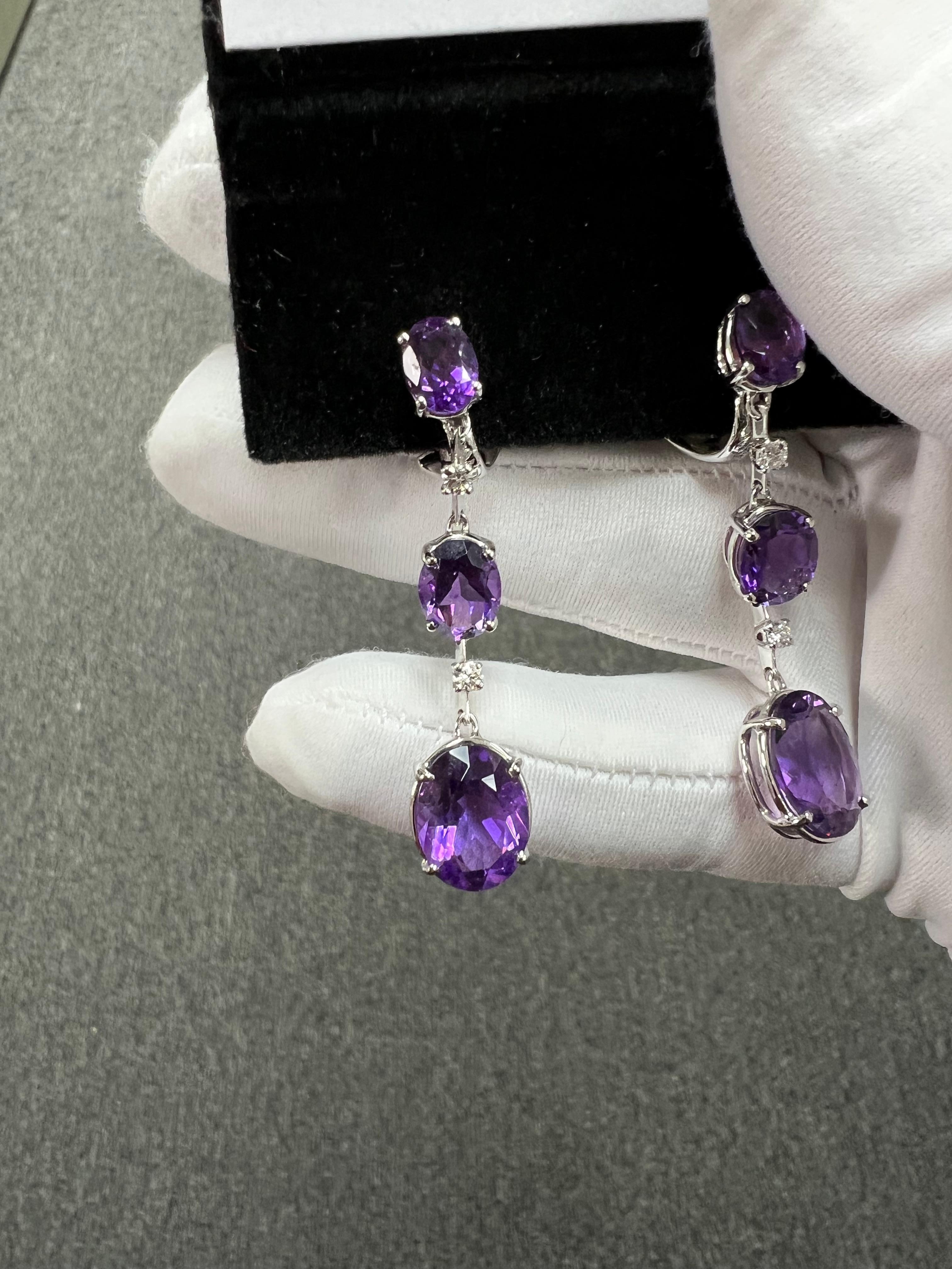 Pendientes Colgantes Antonini Amatista Diamante Oro Blanco 18k en venta 1