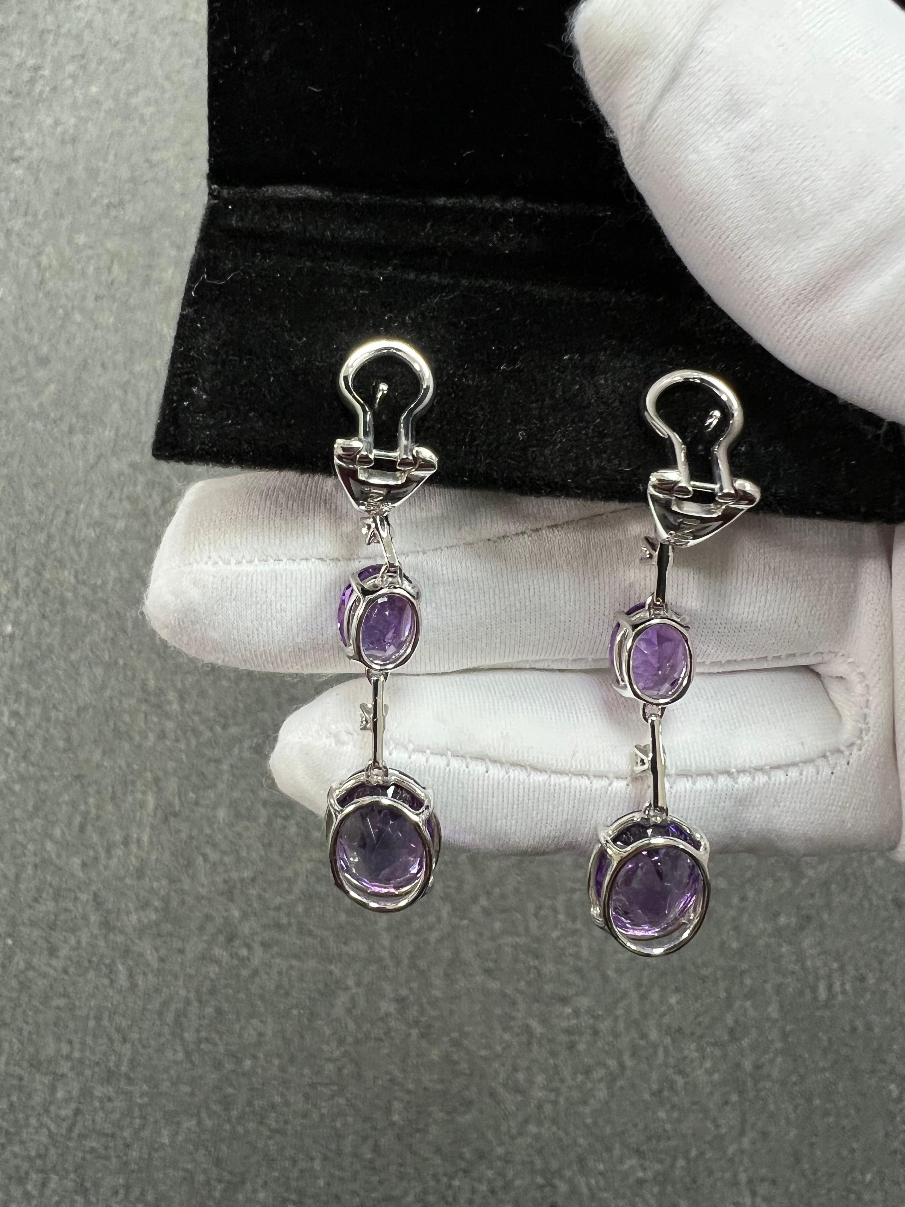 Pendientes Colgantes Antonini Amatista Diamante Oro Blanco 18k en venta 2