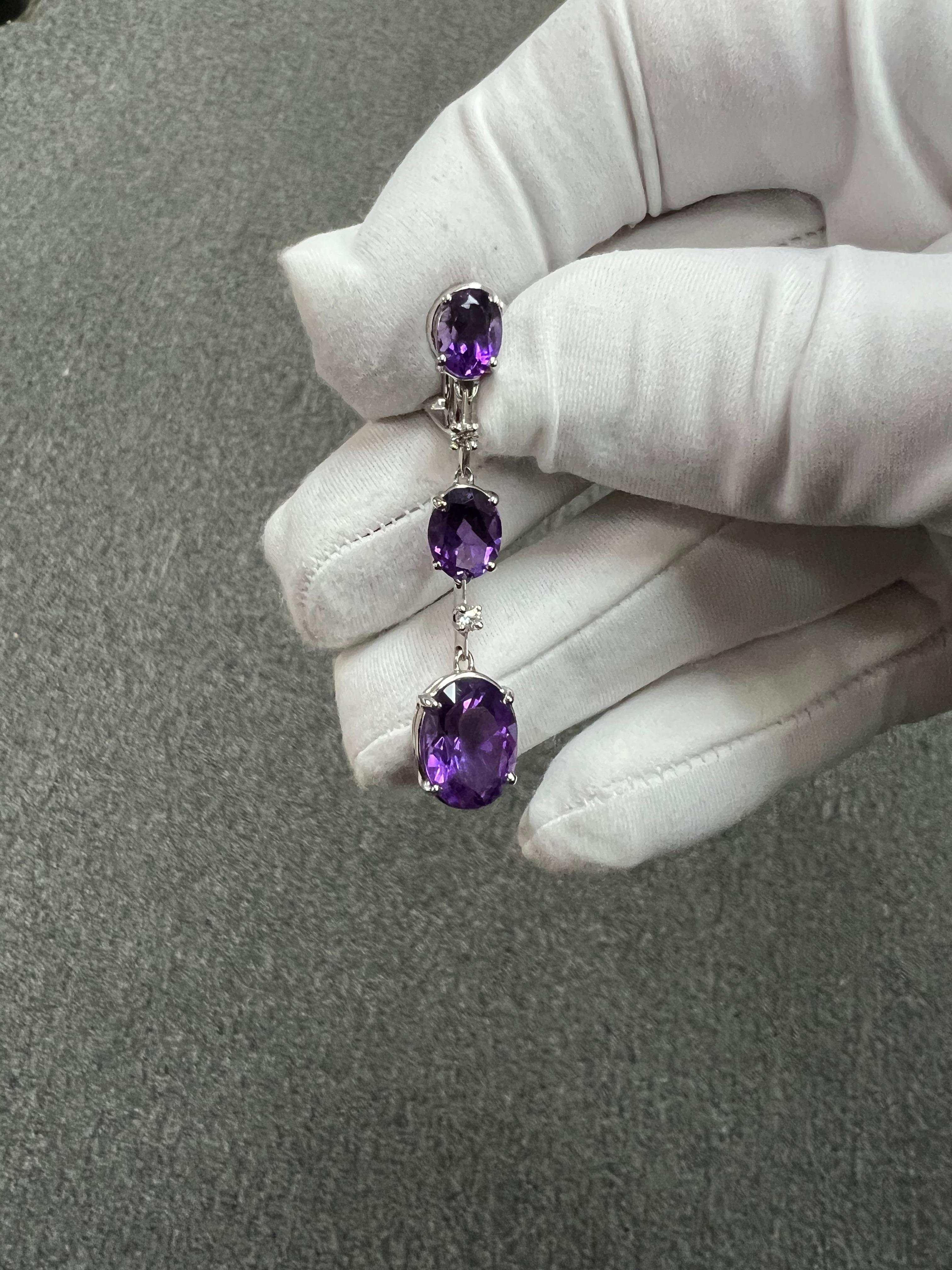 Pendientes Colgantes Antonini Amatista Diamante Oro Blanco 18k en venta 3