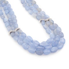 Antonini Blue Chalcedony Diamond Multi Stand Necklace Estate 18 Karat White Gold