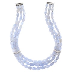 Vintage Antonini Blue Chalcedony Diamond Multi Stand Necklace Estate 18k White Gold