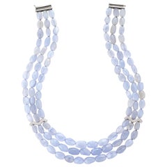 Antonini Blue Chalcedony Diamond Multi Strand Necklace Estate 18 Karat Gold