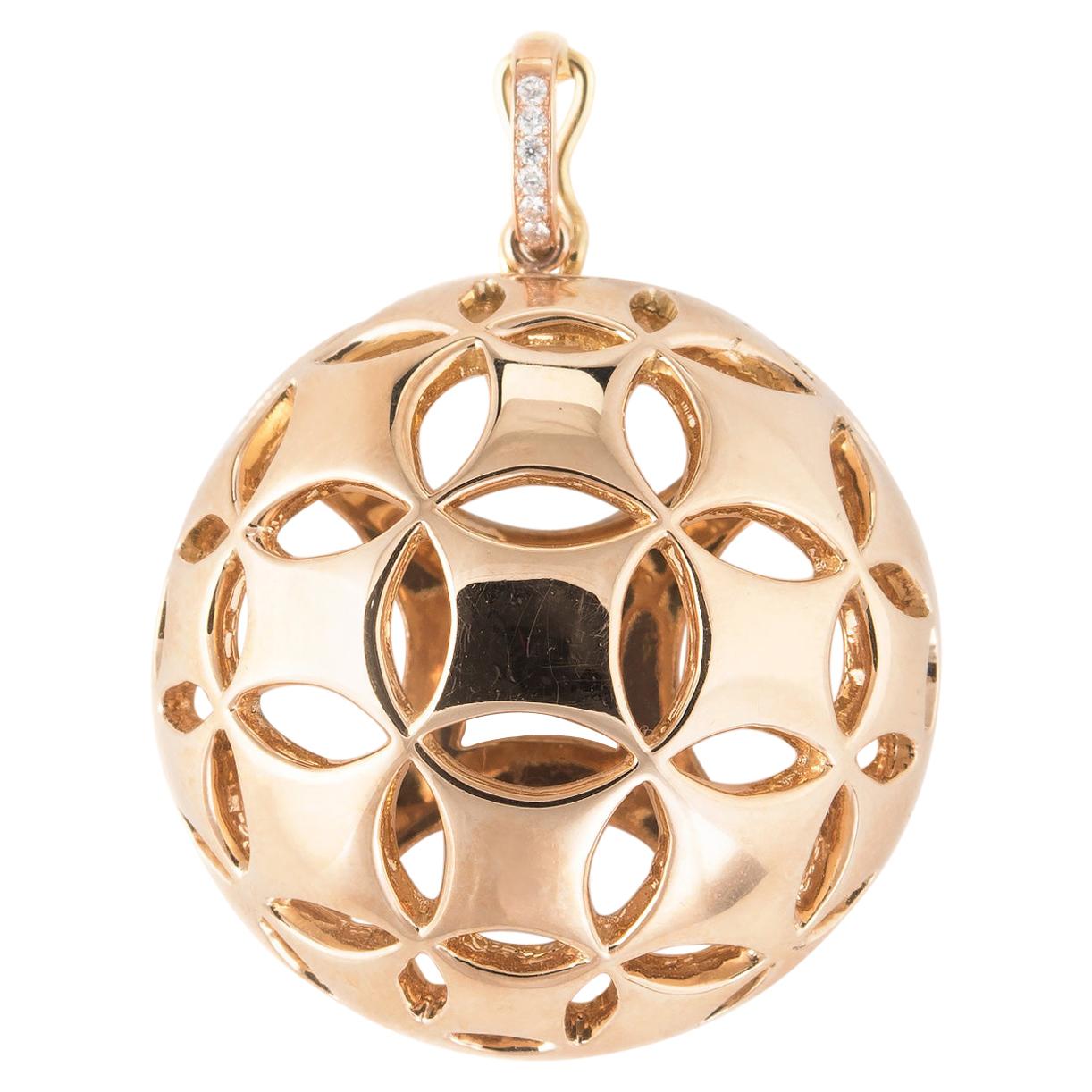 Antonini Diamond Pendant 18 Karat Gold Circle Dome Estate Fine Jewelry, Italy For Sale