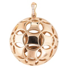 Retro Antonini Diamond Pendant 18 Karat Gold Circle Dome Estate Fine Jewelry, Italy