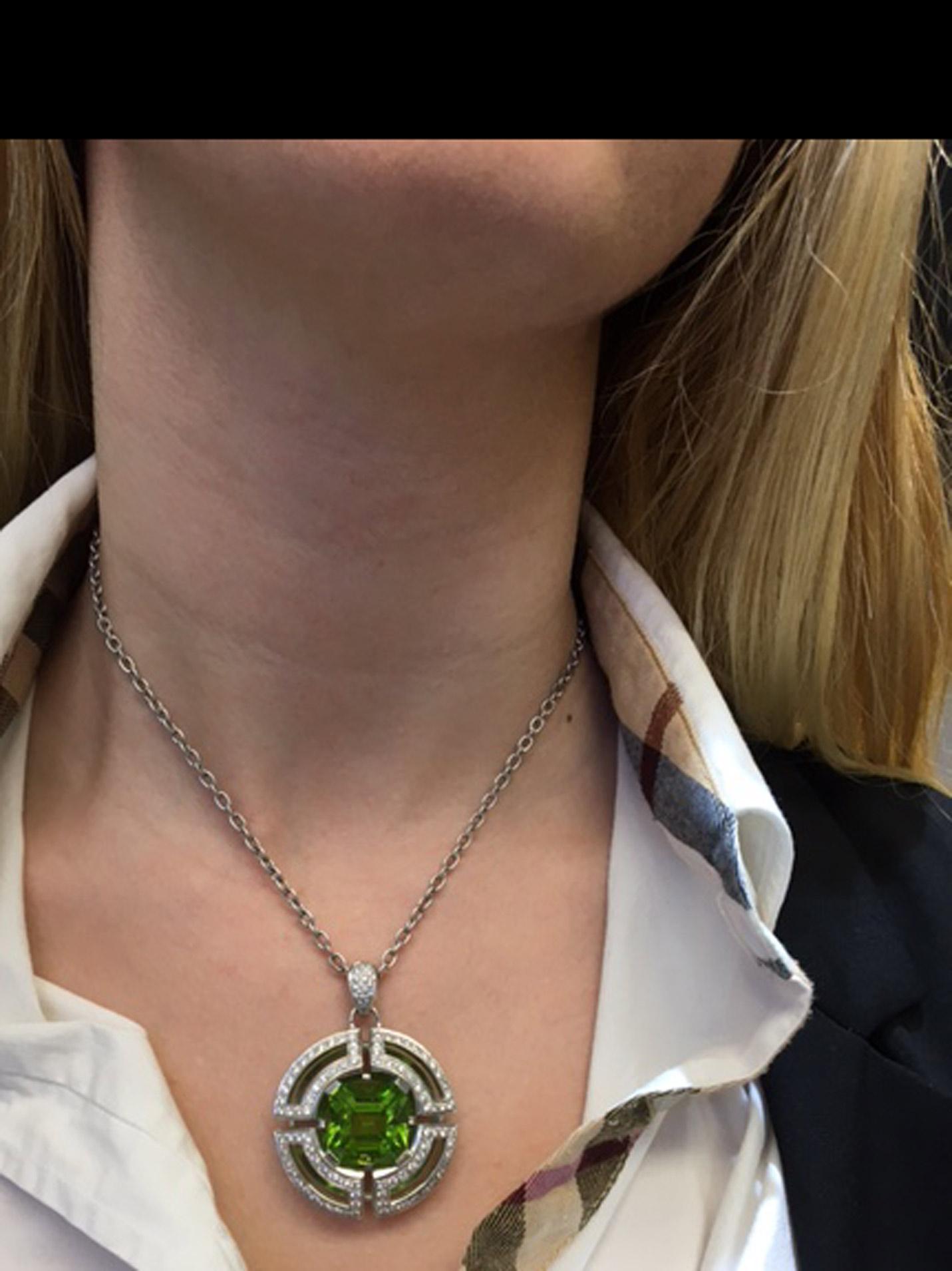 Women's or Men's Antonini Gem Peridot Diamond Platinum Pendant Necklace For Sale