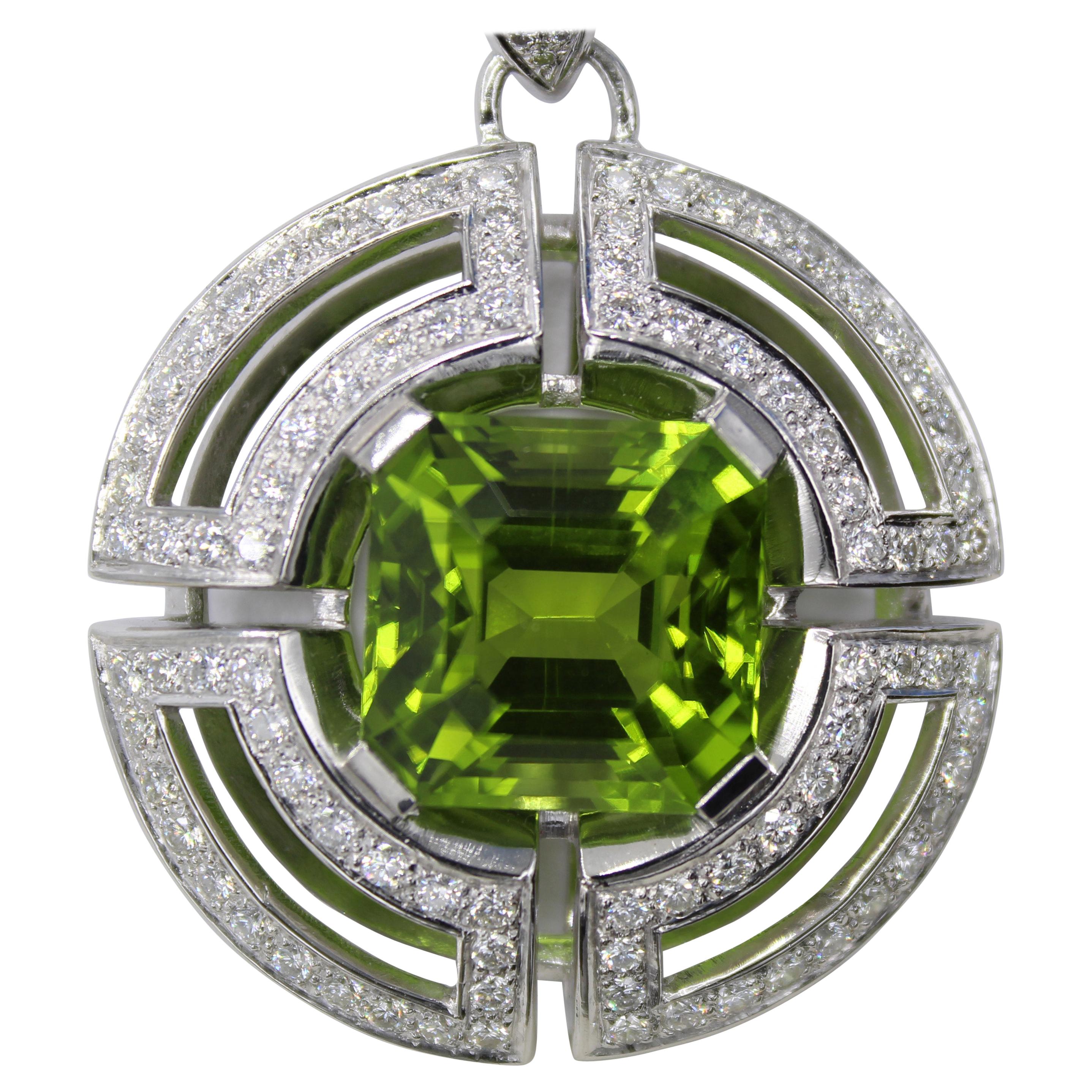 Antonini Gem Peridot Diamond Platinum Pendant Necklace For Sale