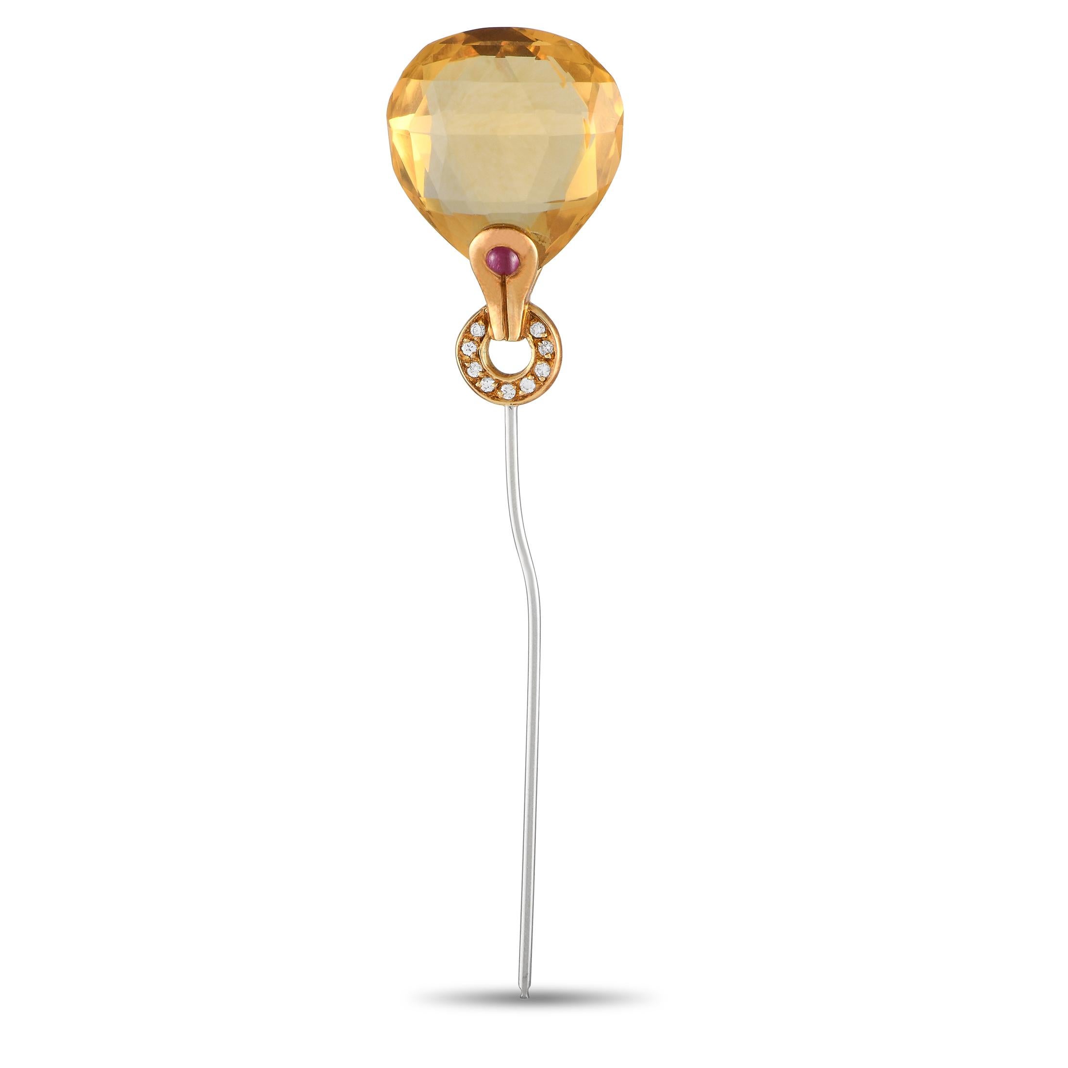 Antonini Gemstone Yellow Gold Pin In Excellent Condition For Sale In Southampton, PA