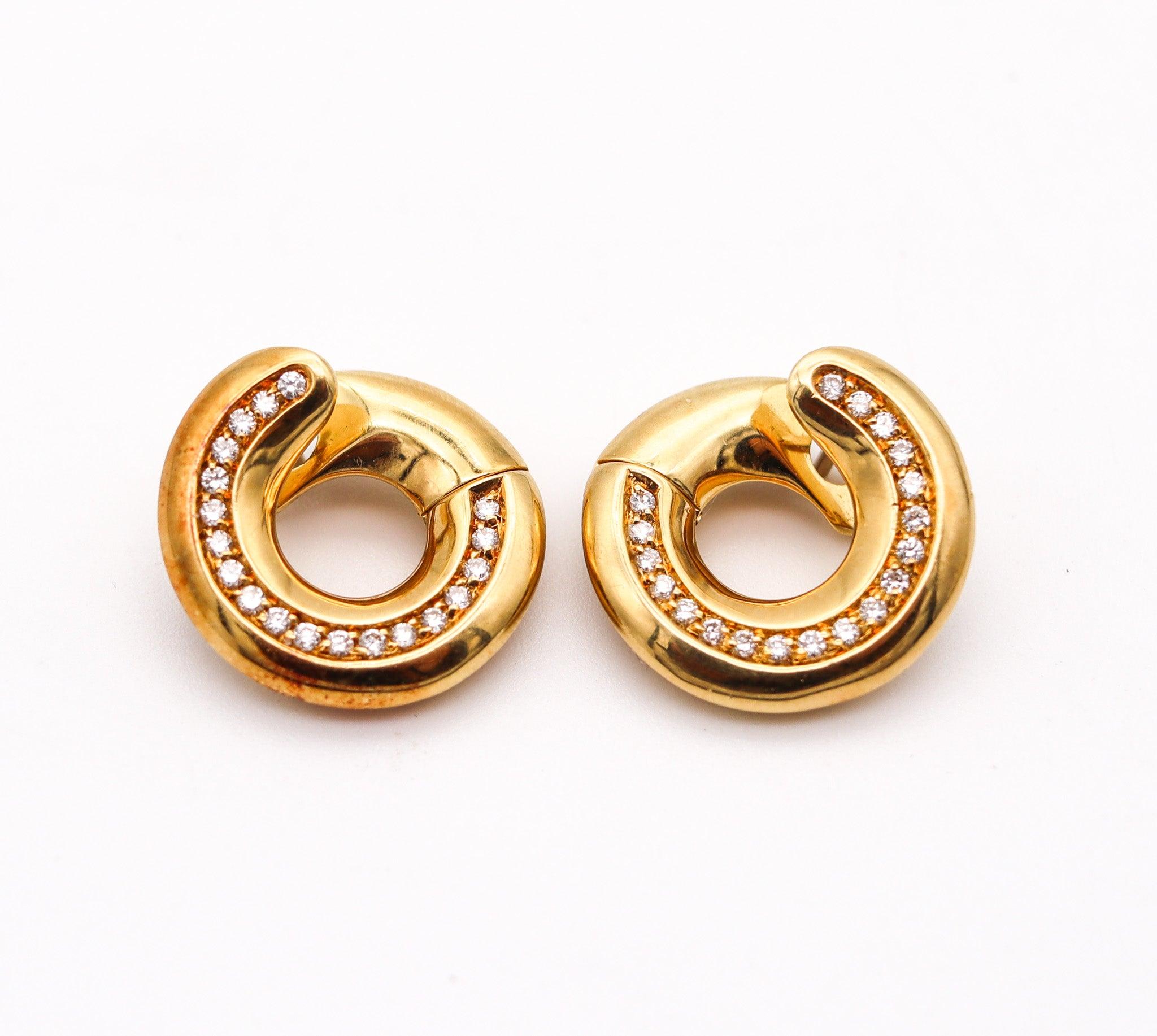 Modernist ANTONINI GIOIELLI Hoops Earrings In 18Kt Yellow Gold With 38 VS Diamonds For Sale