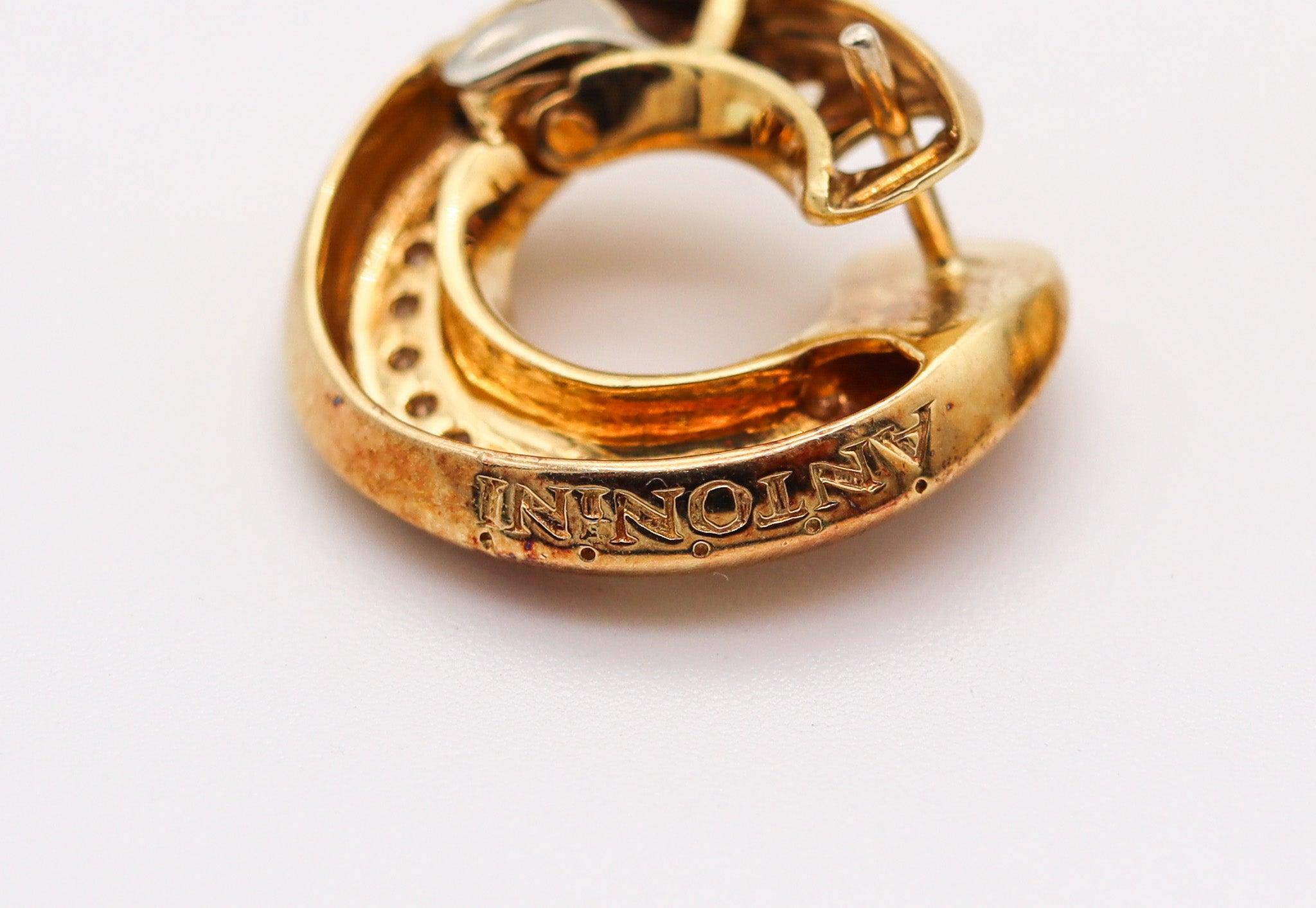 ANTONINI GIOIELLI Hoops Earrings In 18Kt Yellow Gold With 38 VS Diamonds In Excellent Condition For Sale In Miami, FL