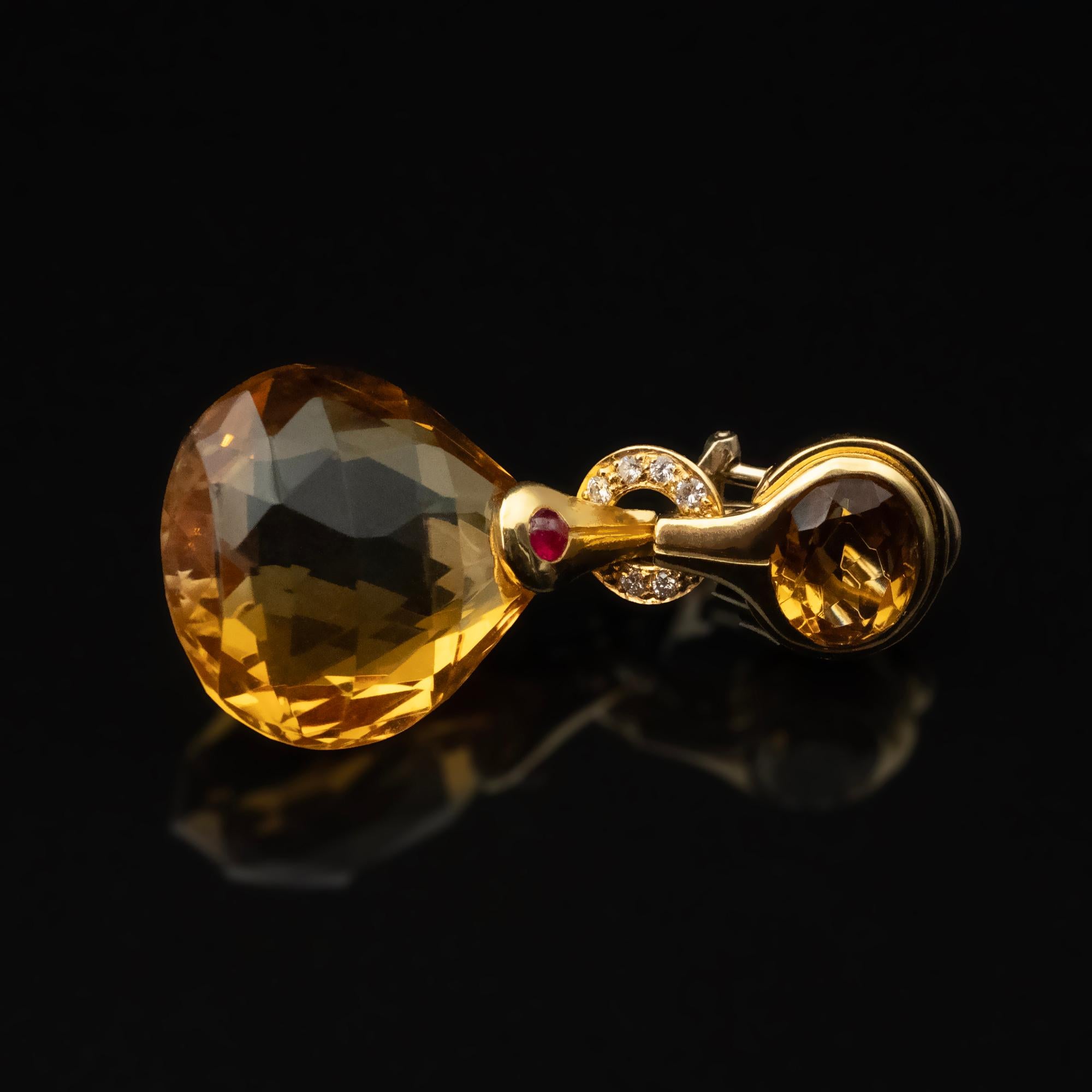 Contemporary Antonini Milano 18K Gold Citrine, Diamond & Ruby Drop Earrings – Madeira Collect For Sale