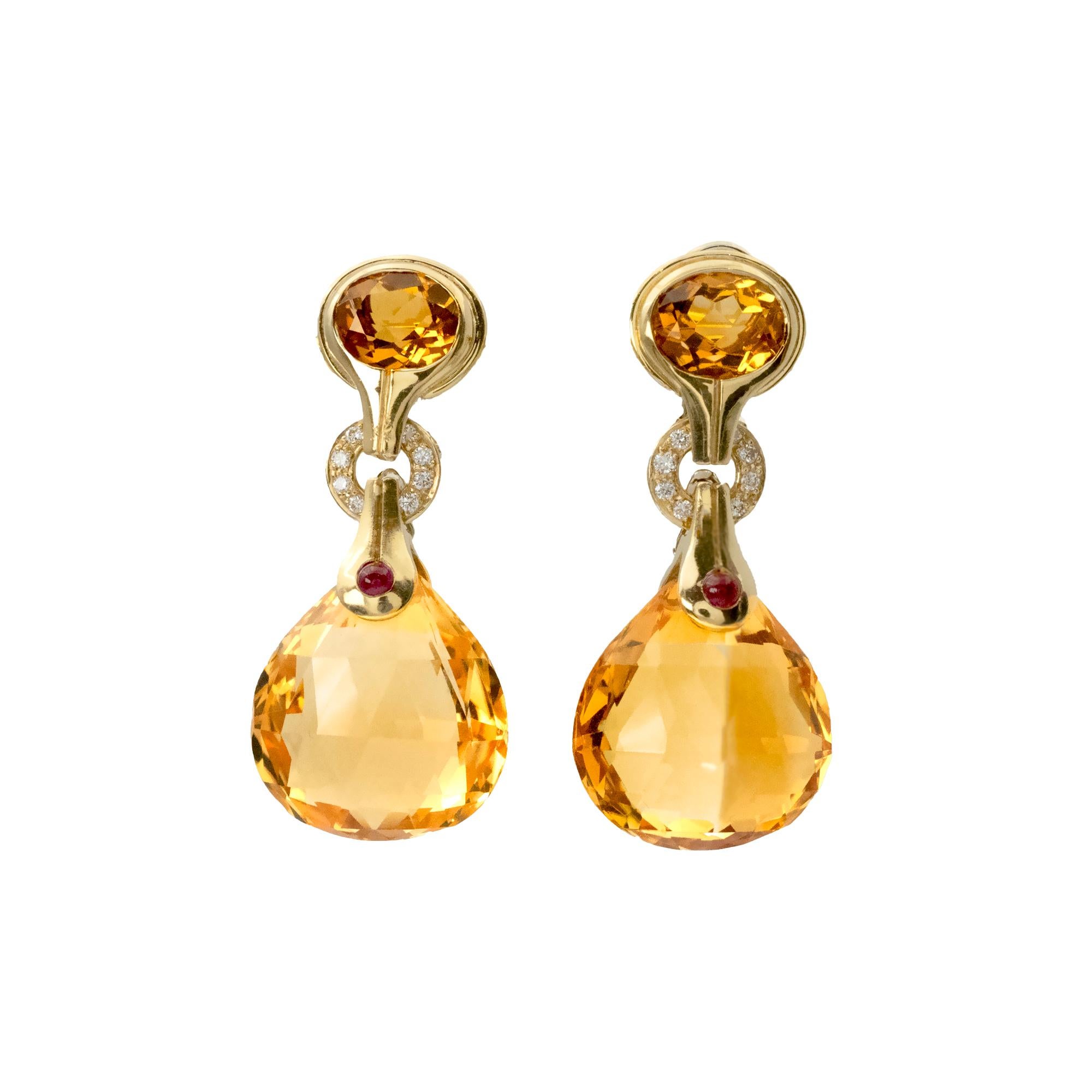 Antonini Milano 18K Gold Citrine, Diamond & Ruby Drop Earrings – Madeira Collect For Sale 2