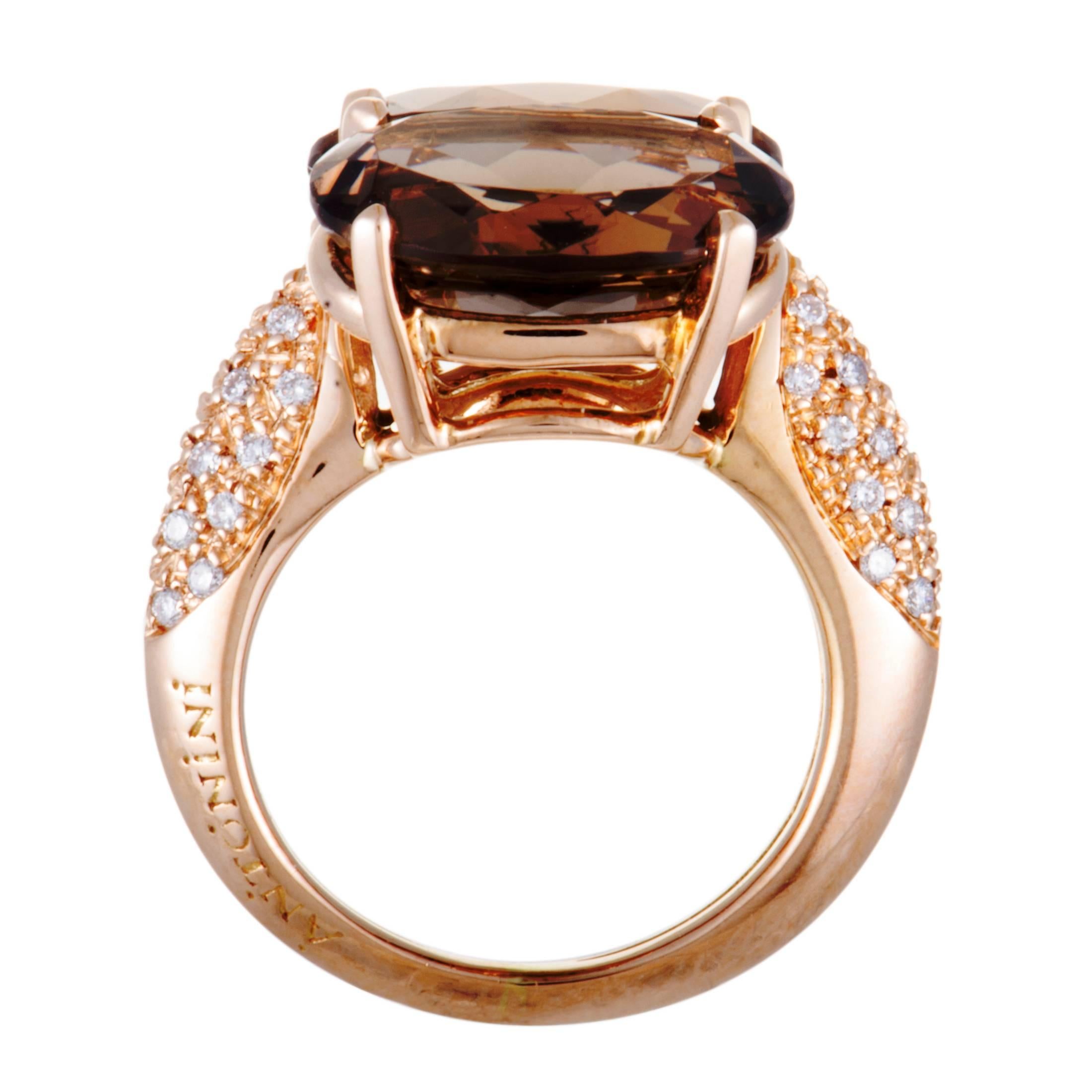 Created for the exceptional “Panama” collection that exudes refined elegance, this stunning Antonini ring will accentuate your look in the most charming manner. The ring is crafted from feminine 18K rose gold and decorated with 0.44 carats of