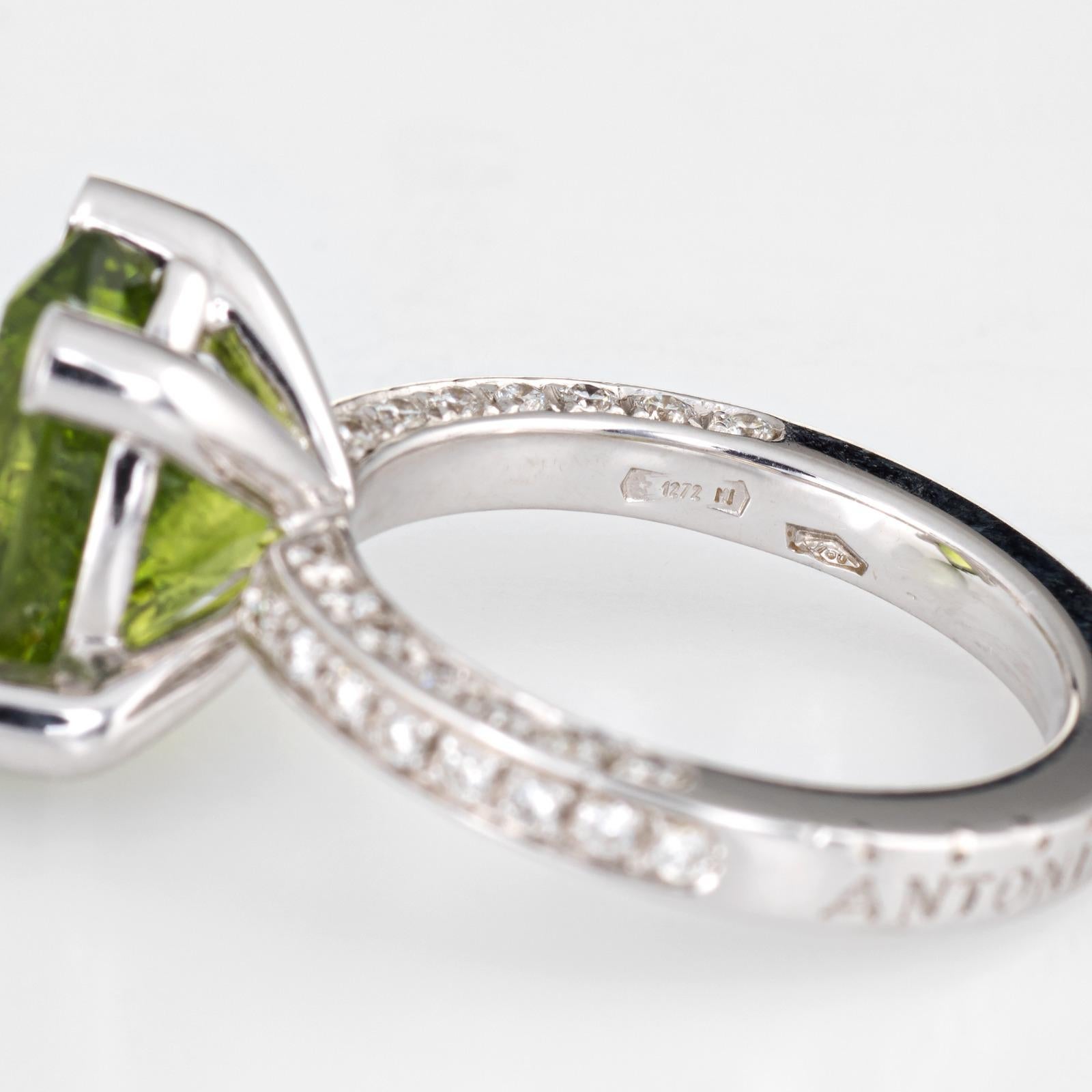 Antonini Peridot Diamond Ring 18k White Gold Fine Designer Jewelry Cocktail In Good Condition For Sale In Torrance, CA