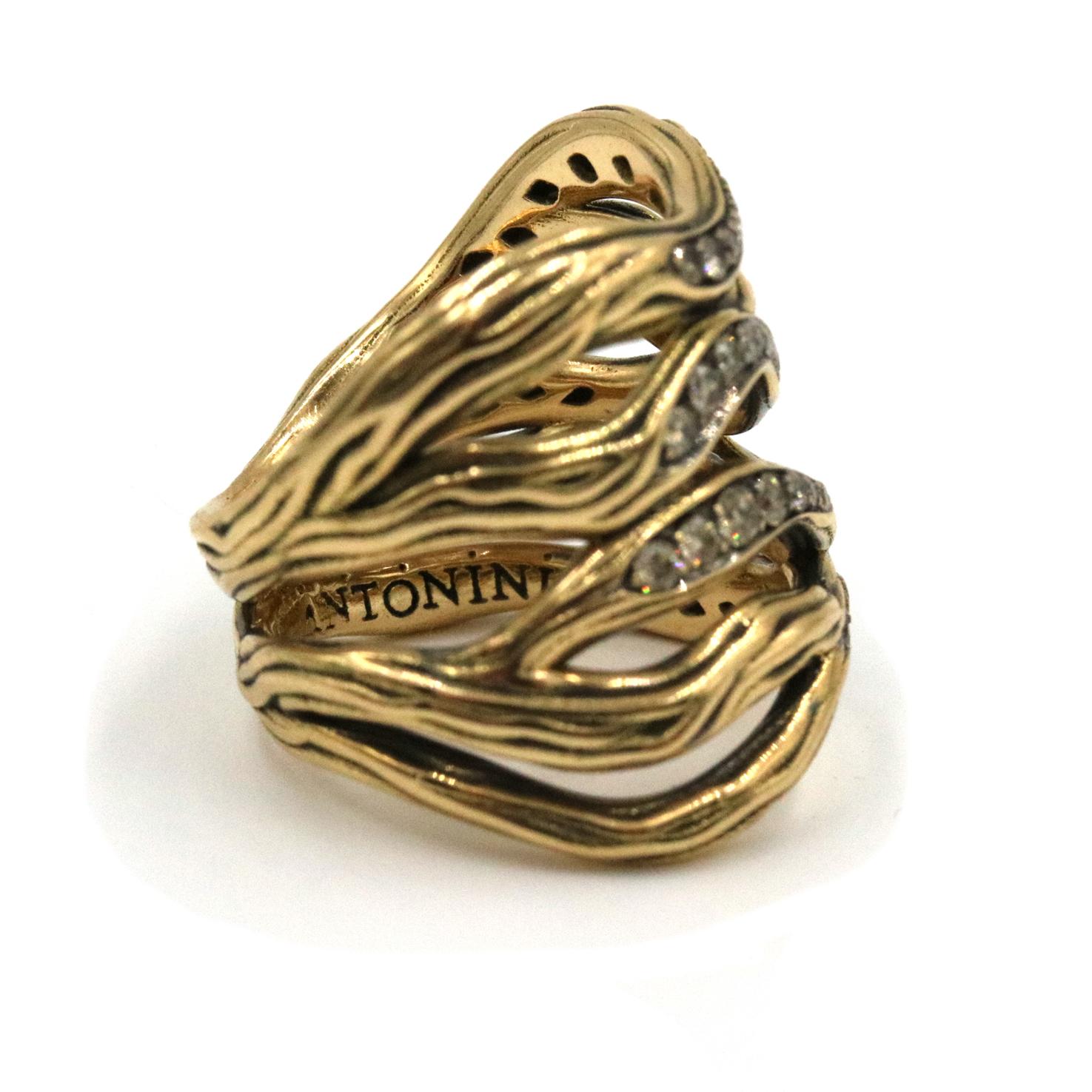 Round Cut Antonini Vulcano Champagne Diamond Ring in 18K Yellow Gold and Black Rhodium For Sale