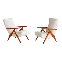 Verstellbare Loungesessel von Antonino Gorgone, Holz, Messing, Stoff, Italien, 1950