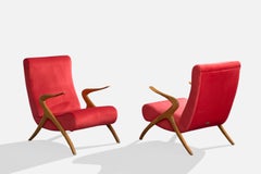 Antonino Gorgone, Lounge-Stühle, Holz, Samt, Italien, 1950er Jahre
