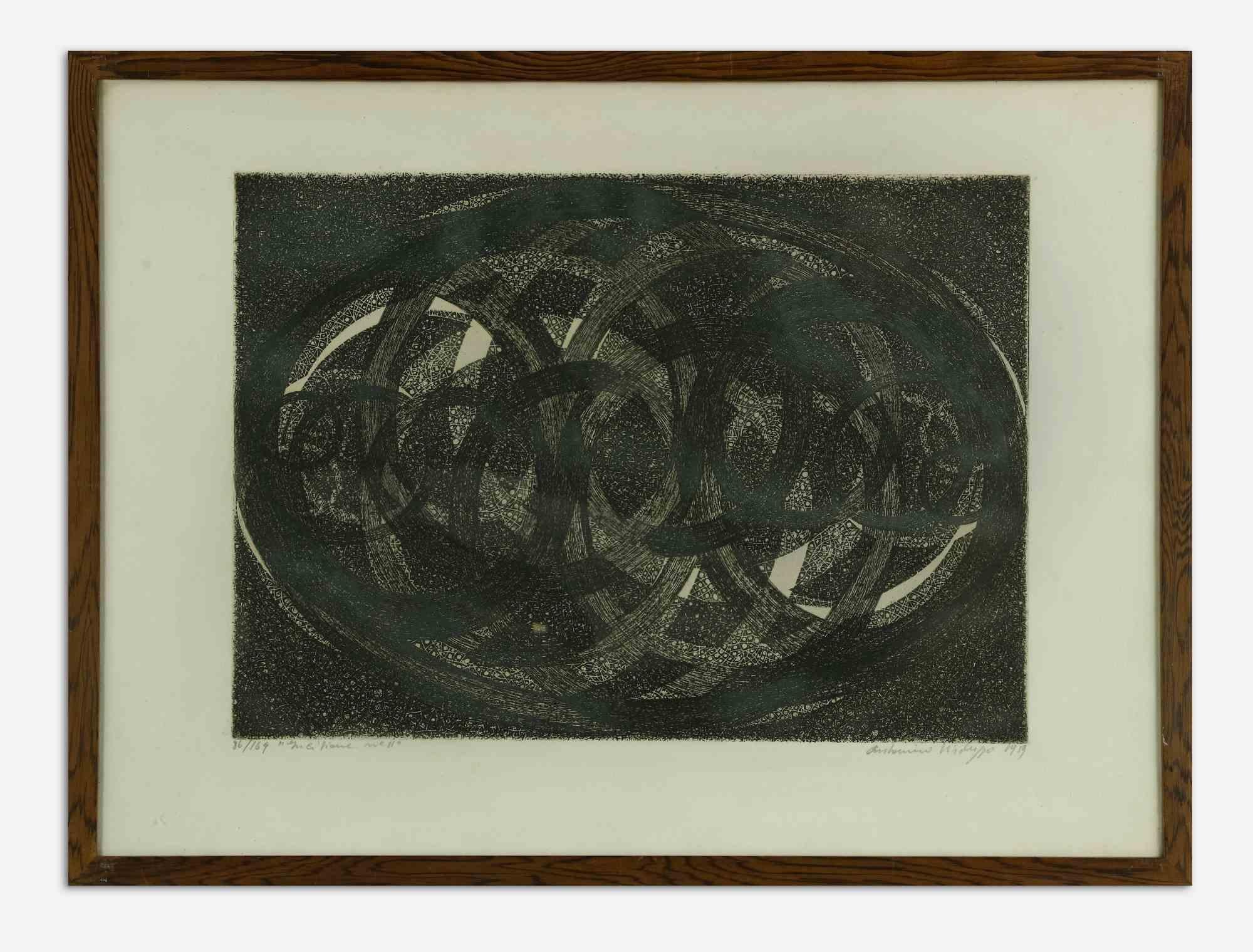 Untitled is a modern artwork realized by Antonino Verduzzo in 1959.

Black and white etching.

Hand signed, dated and numbered on the lower margin.

Edition of 86/169.

Includes frame: 51 x 2 x 69 cm
