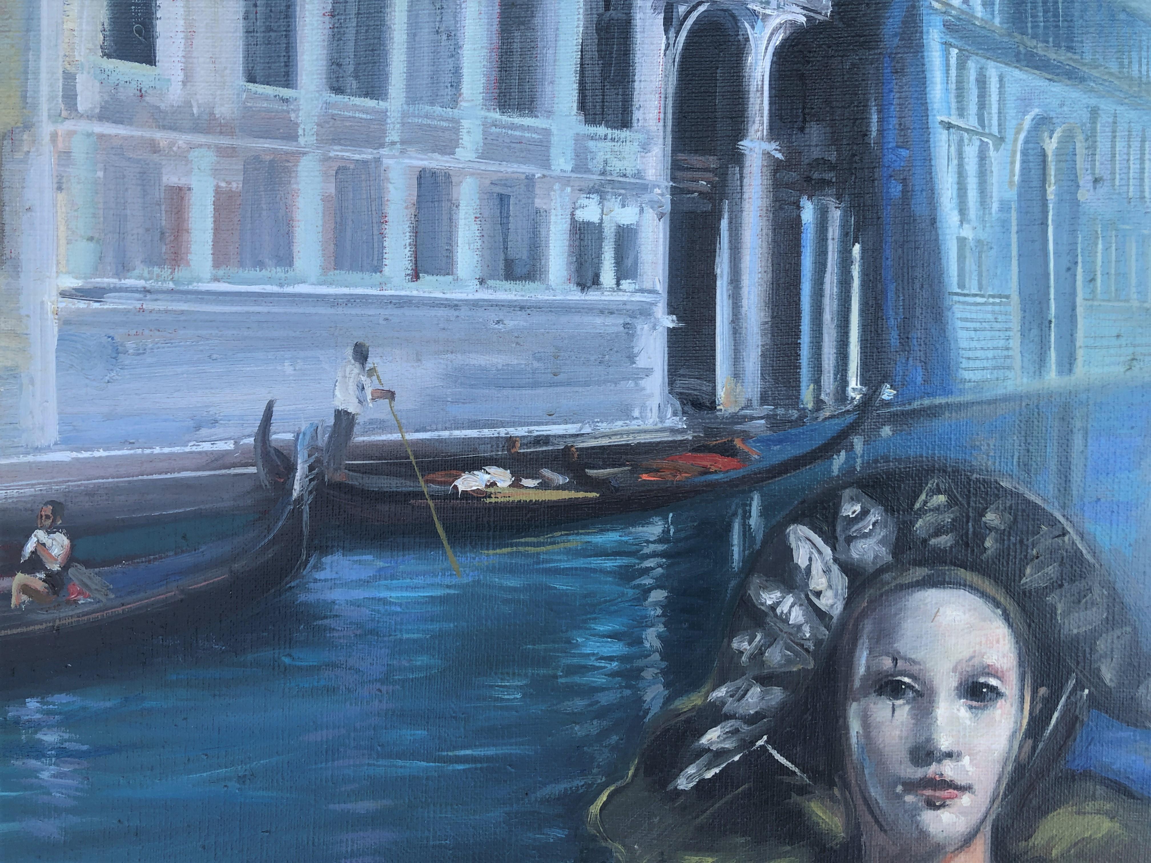 Venice's Carnival oil on canvas painting - Expressionist Painting by Antonio Alegre Cremades