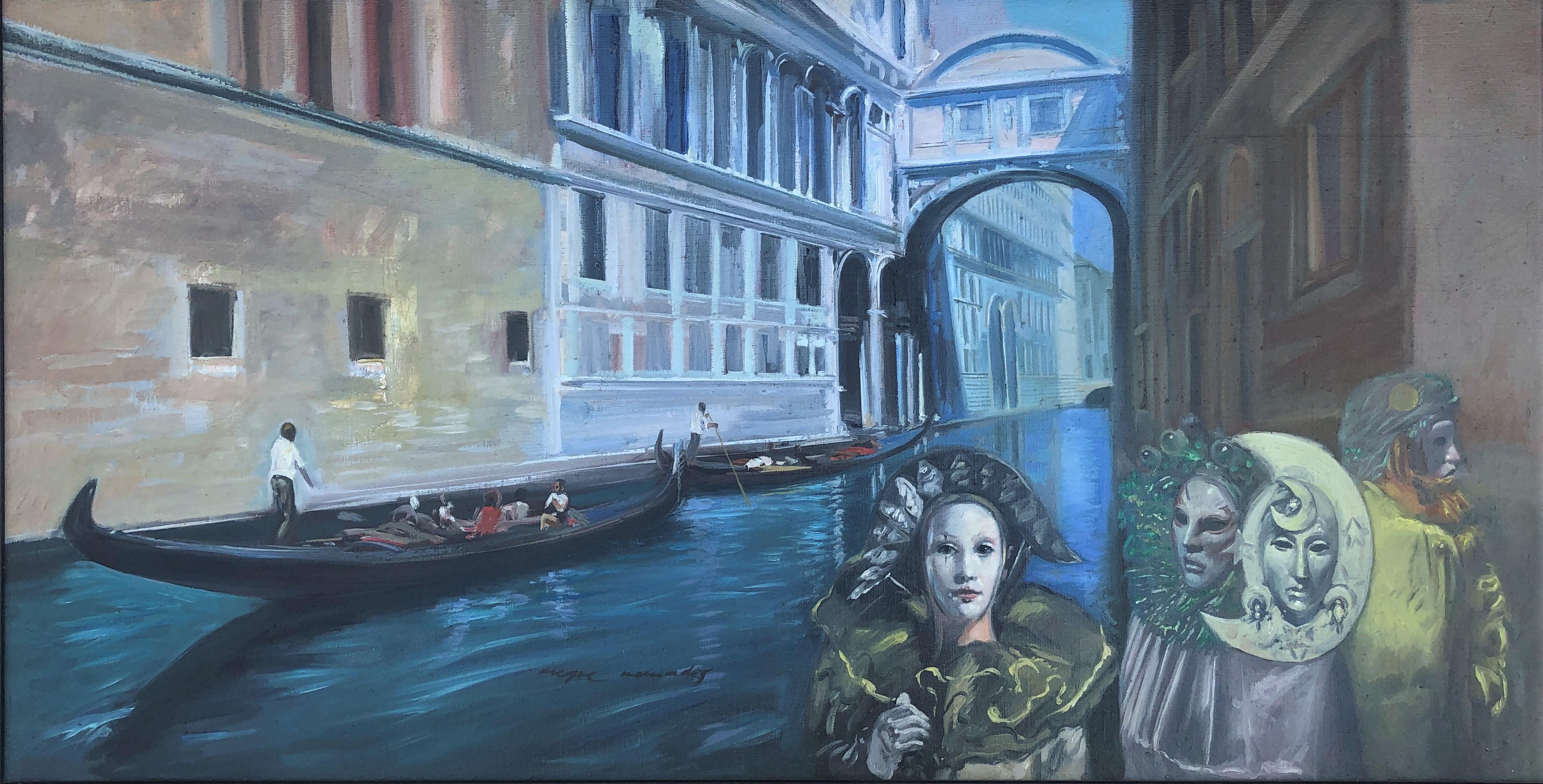 Antonio Alegre Cremades Figurative Painting - Venice's Carnival oil on canvas painting