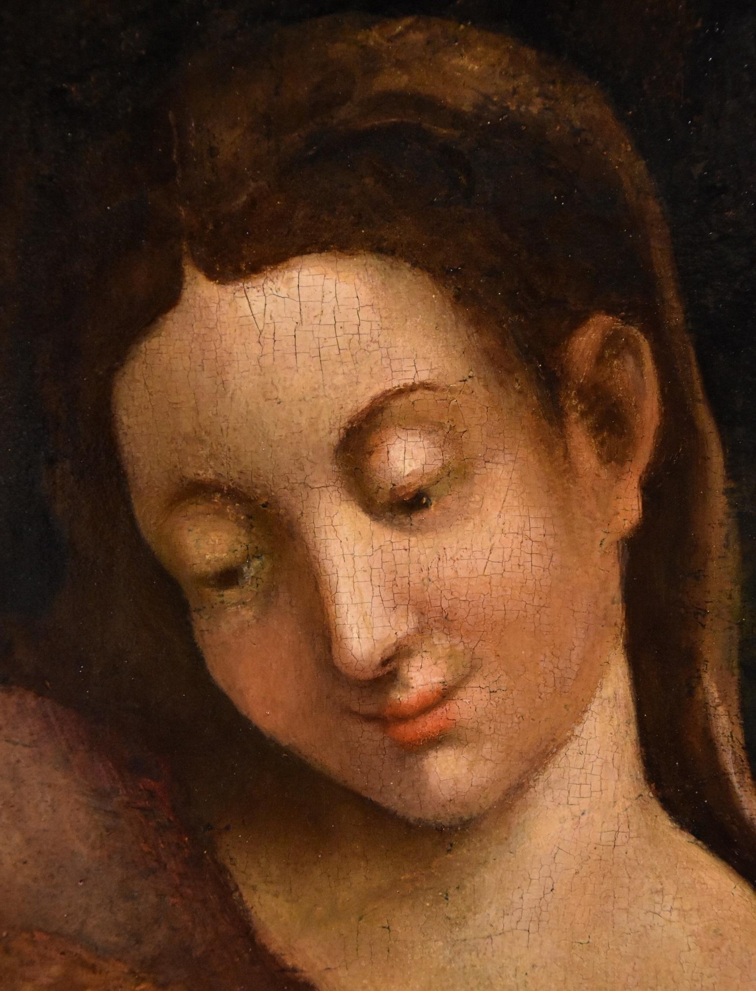 Madonna Correggio, Gemälde Öl auf Tisch, 16. Jahrhundert, Italienischer Altmeister, religiös  im Angebot 11