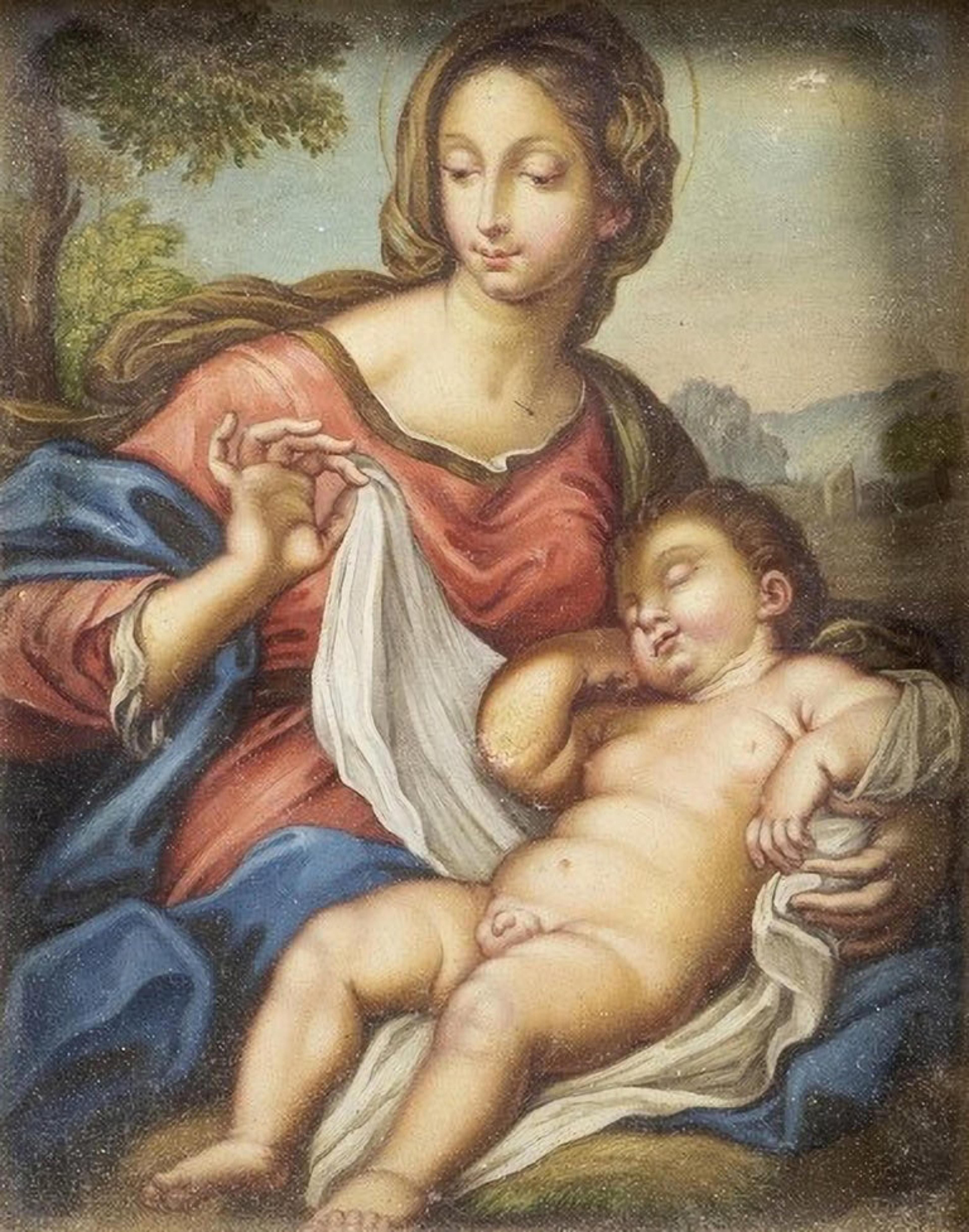 Copper Antonio Allegri, Our Lady with the Child Jesus 16th Century For Sale
