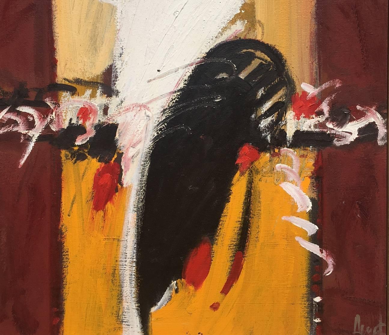 Antoni Amat  VerticaL  Rosso  giallo  Girona. tecnica mista astratta originale - Painting Espressionismo astratto di Antonio Amat