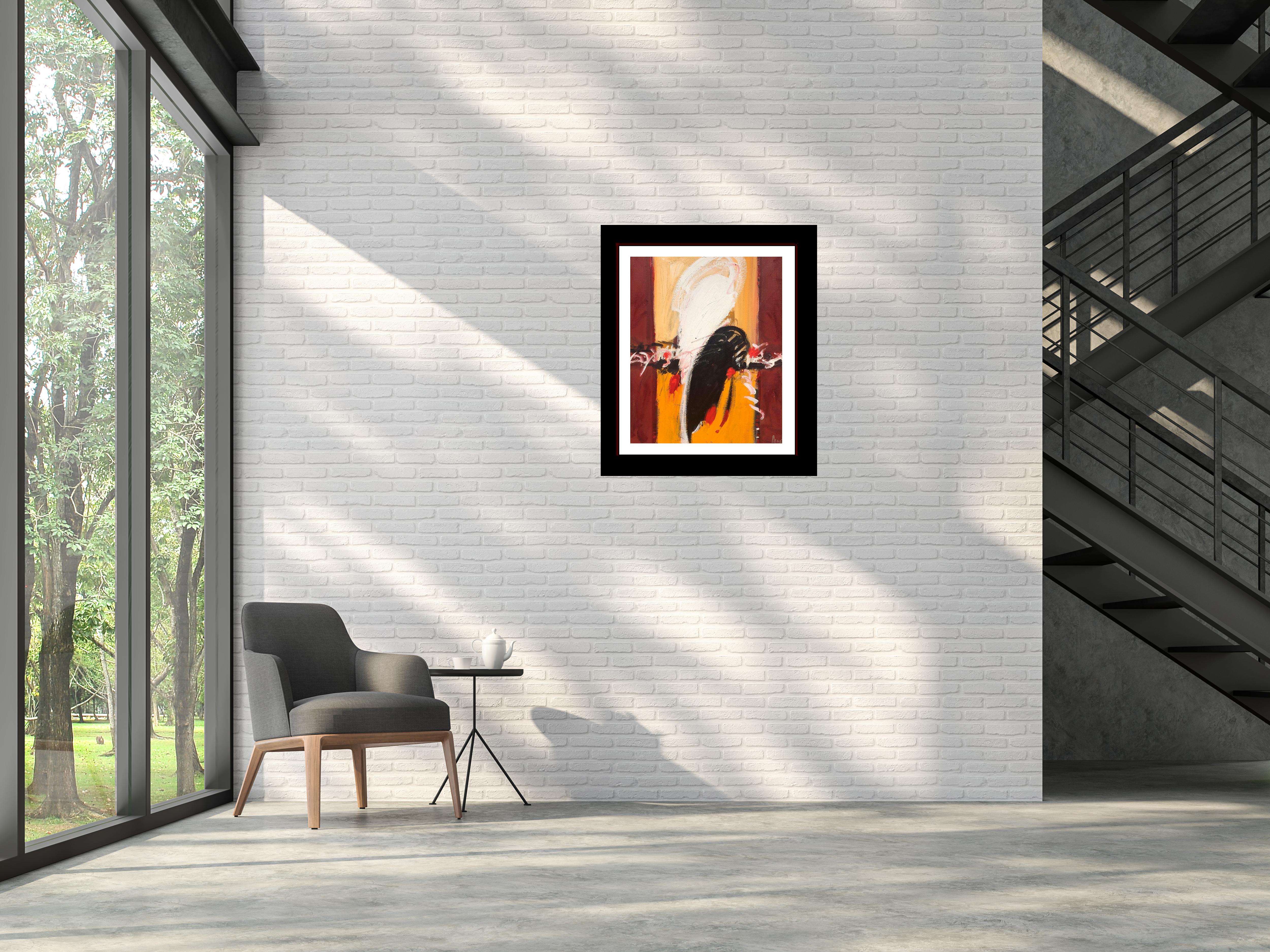 Antoni Amat  VerticaL  Rosso  giallo  Girona. tecnica mista astratta originale - Abstract Painting Nero di Antonio Amat