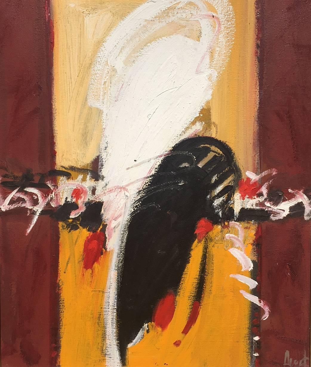  Antoni Amat  VerticaL  Red  yellow  Girona. original abstract mixed media  - Painting by Antonio Amat