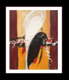 Antoni Amat 14 VerticaL  Rojo  amarillo  Girona. original abstracto técnica mixta