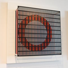 ANTONIO ASIS 2010 "Vibration Cercles Noir Orange Et Rouge" Op-Art Wall Sculpture