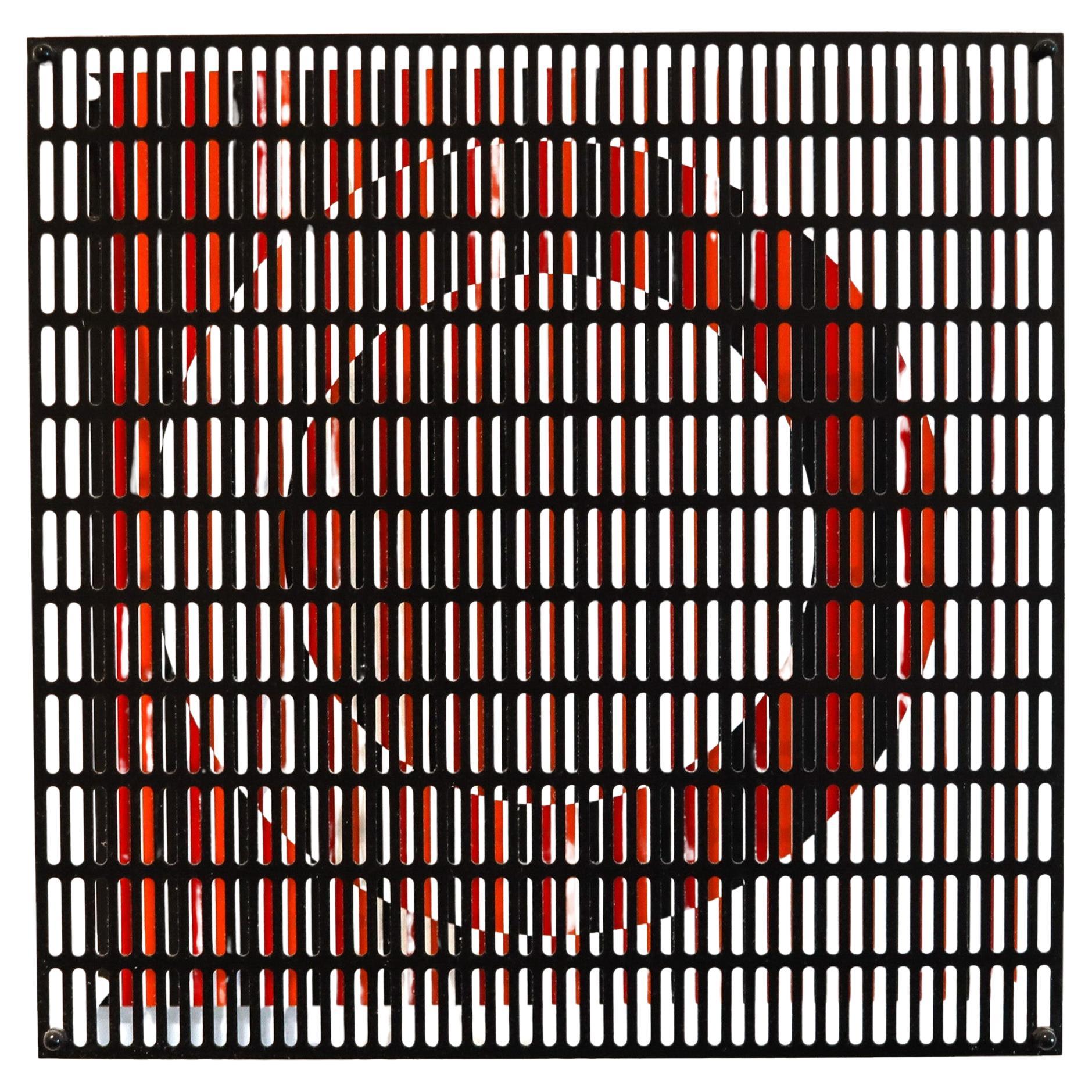 ANTONIO ASIS 2010 "Vibration Cercles Noir Orange Et Rouge" Op-Art Wall Sculpture