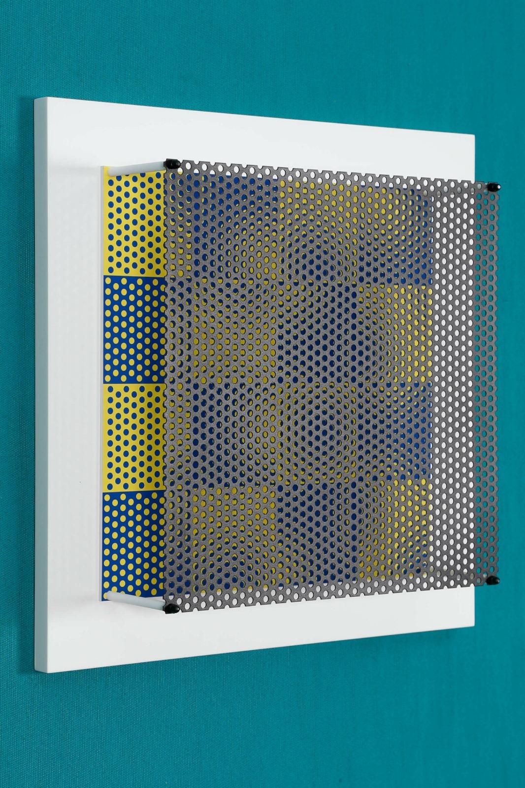 Antonio Asis Abstract Painting – Vibration carrés bleus et jaunes 