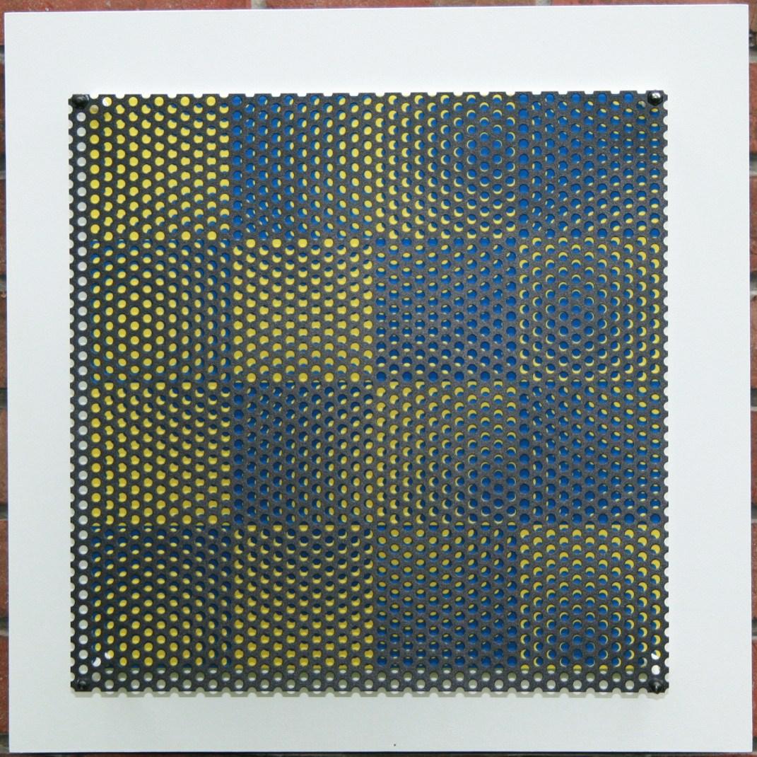 Antonio Asis Abstract Sculpture - Vibration 16 carres bleu et jaune