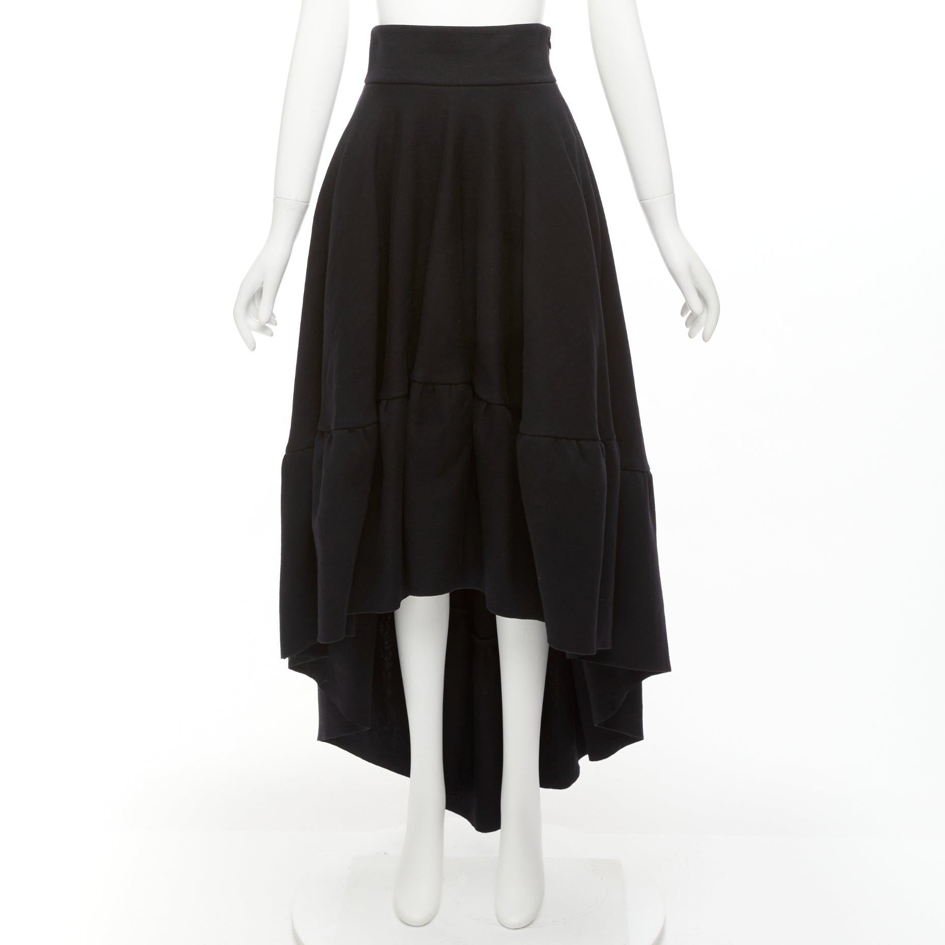 ANTONIO BERARDI black cotton blend high low dramatic ruffle skirt IT40 S For Sale 5