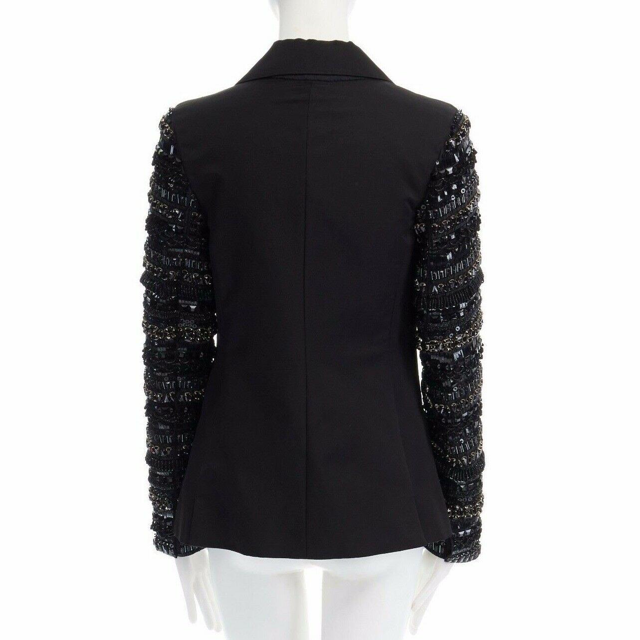 Black ANTONIO BERARDI black crystal jewel bead encrusted sleeves blazer jacket IT40 S