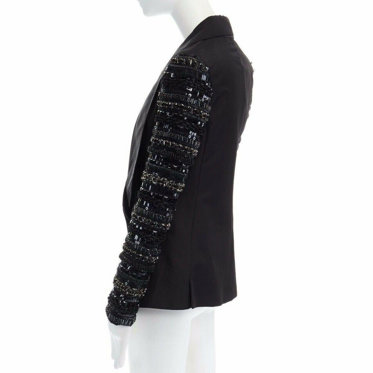 Women's ANTONIO BERARDI black crystal jewel bead encrusted sleeves blazer jacket IT40 S