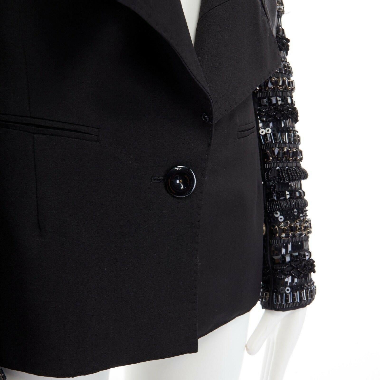 ANTONIO BERARDI black crystal jewel bead encrusted sleeves blazer jacket IT40 S 1