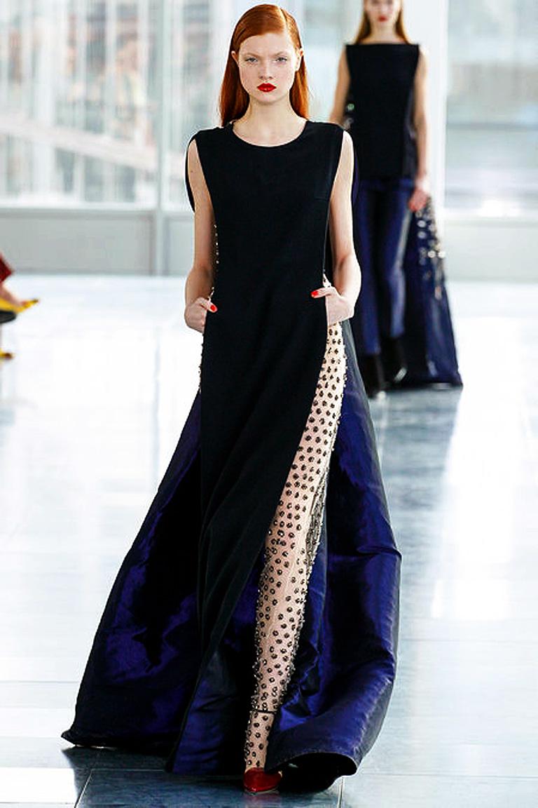 Antonio Berardi monastic tabard gown. Highly sought after and limited in production. Considered one of the best pieces of the designer's runway collections.  A grand and highly stylish evening gown.

Reminiscent of the construction of a Fortuny