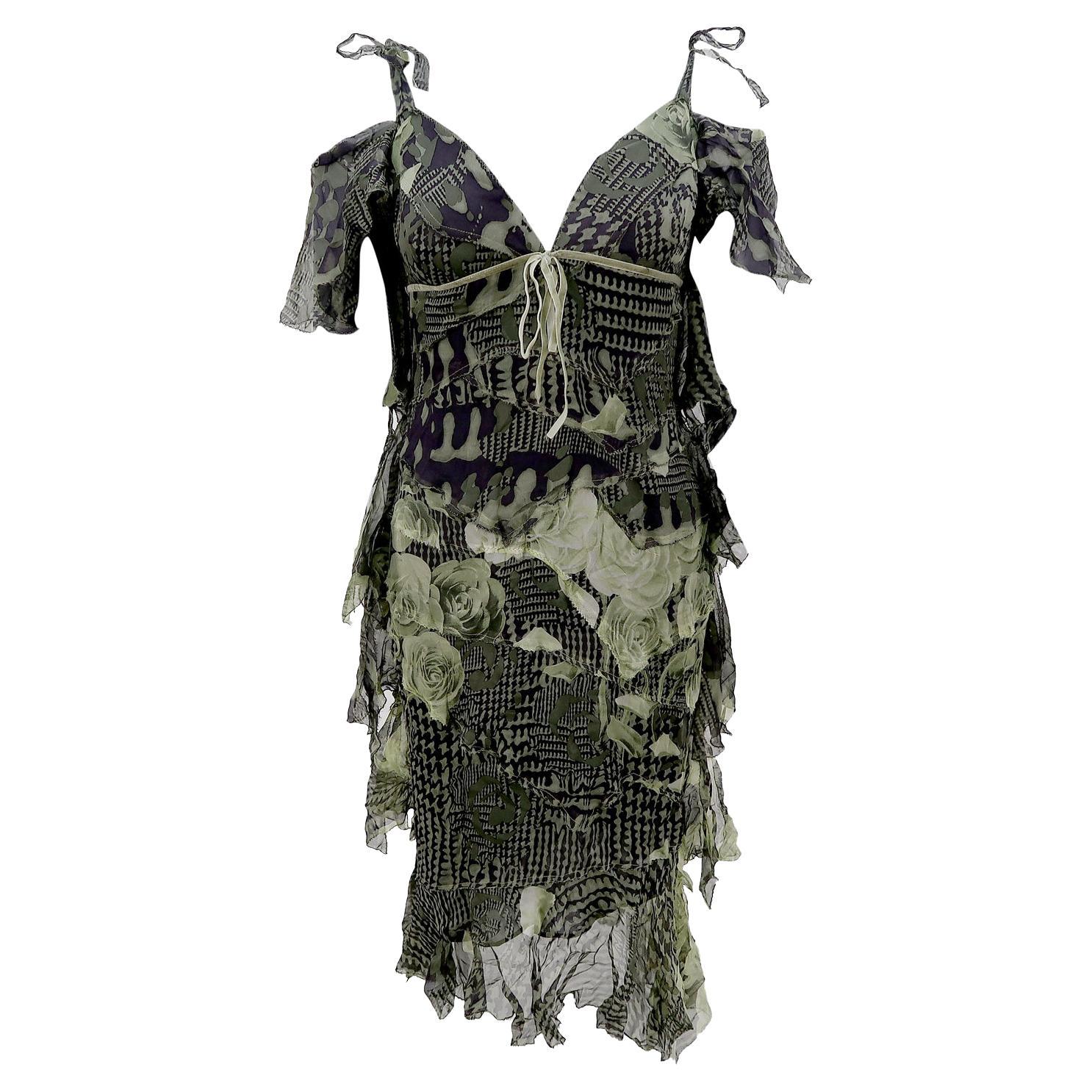 Antonio Berardi FW-2004 Silk Sleeveless Print Dress