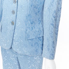 ANTONIO BERARDI light blue baroque jacquard evening blazer pant suit IT44 M